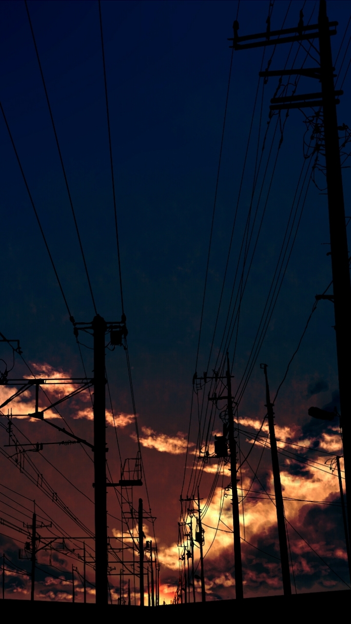 Download mobile wallpaper Anime, Sky, Twilight, Cloud, Original, Power Line for free.