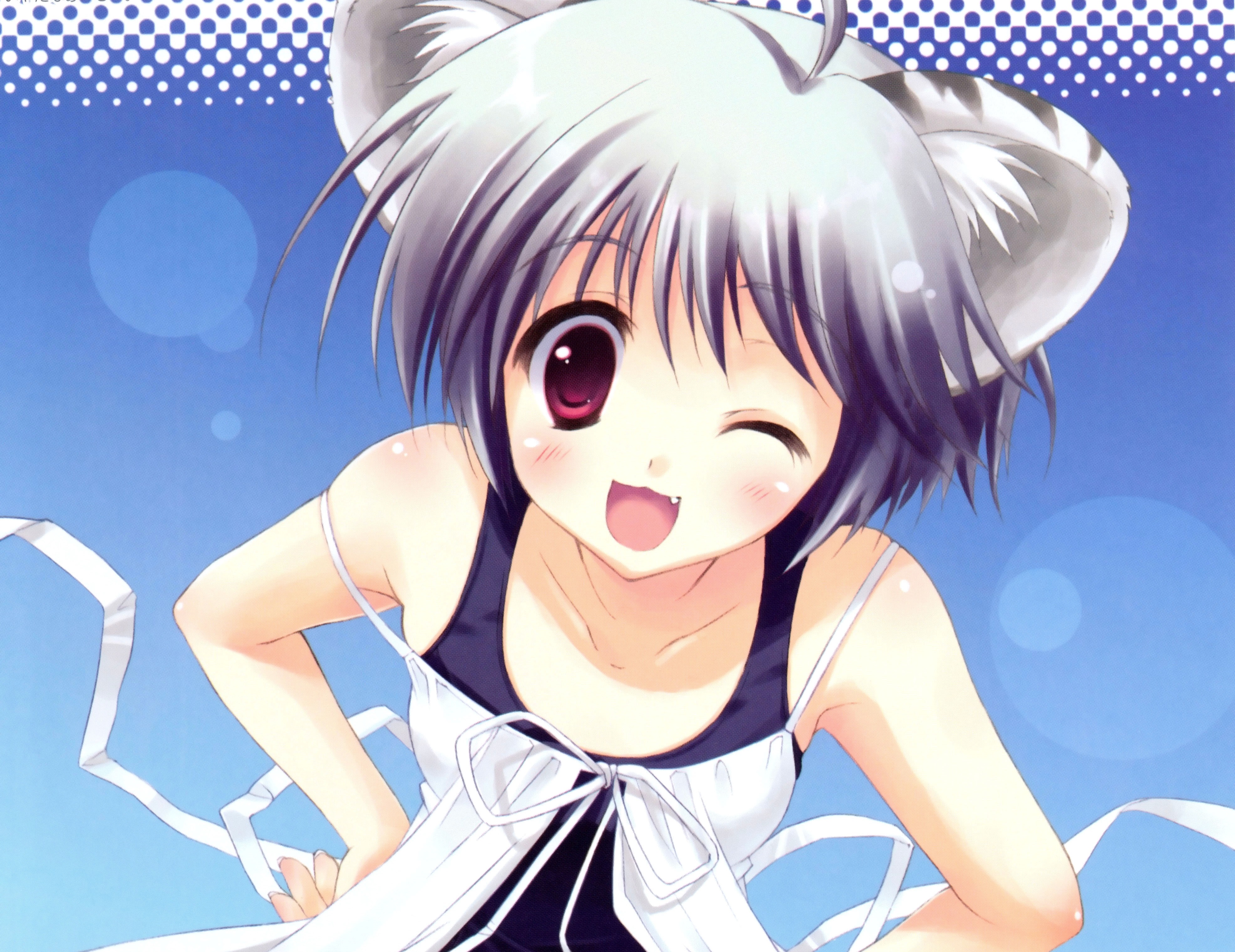 Laden Sie das Lächeln, Zwinkern, Original, Badeanzug, Animes, Kurzes Haar, Katzenmädchen-Bild kostenlos auf Ihren PC-Desktop herunter