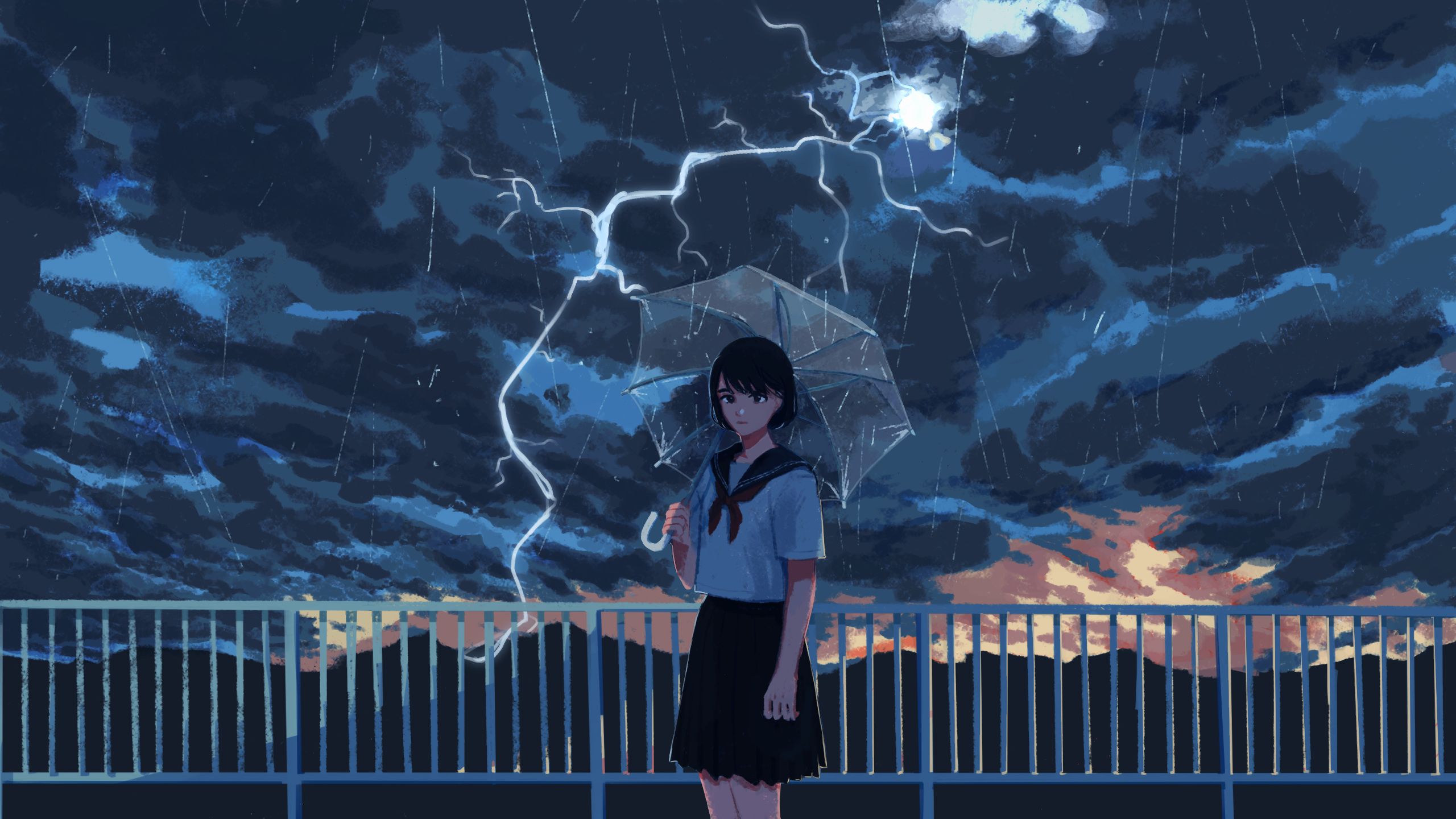 Free download wallpaper Anime, Lightning, Girl, School Uniform on your PC desktop