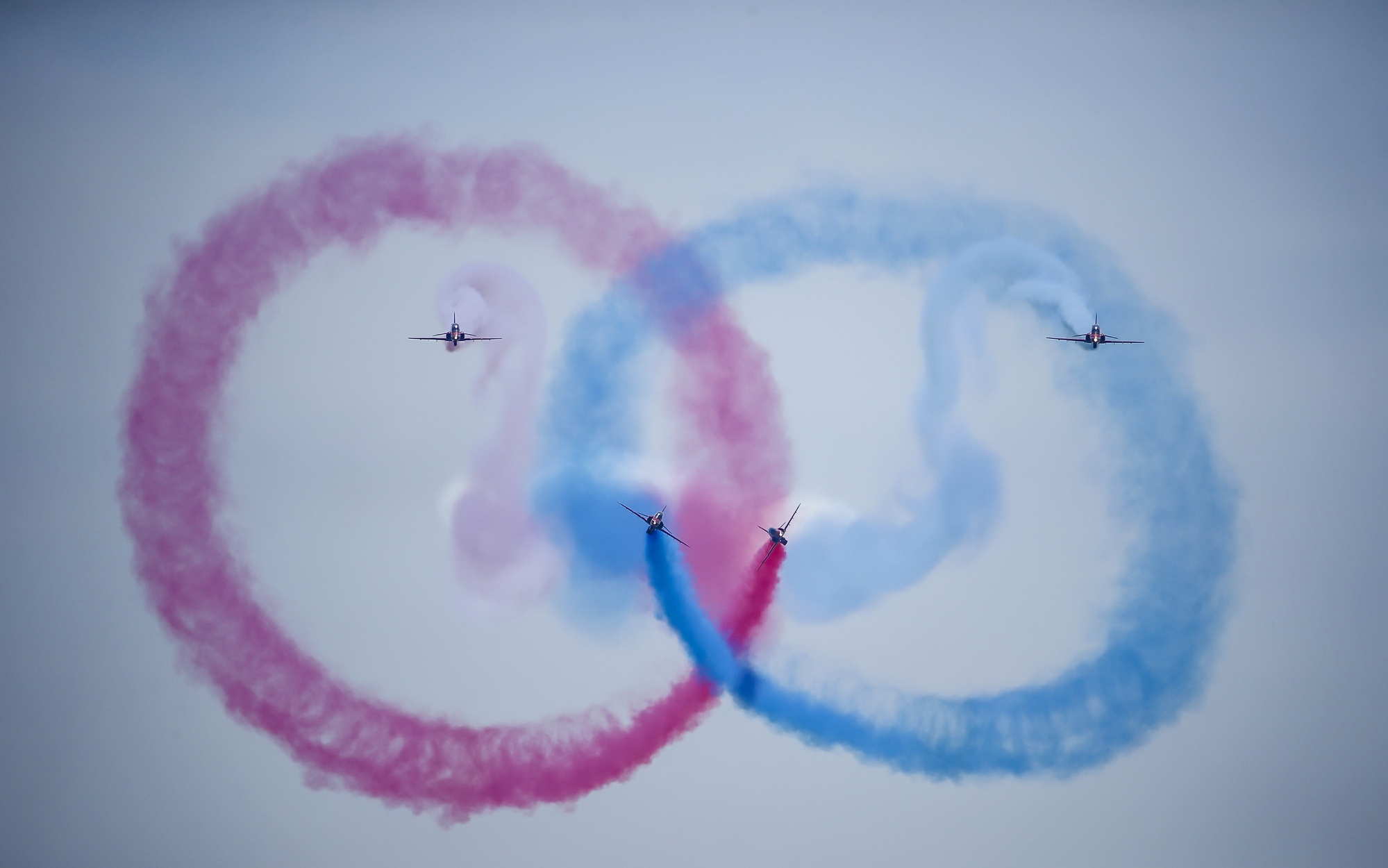 Baixar papel de parede para celular de Fumaça, Militar, Aeronaves, Caça Jato, Show Aéreo gratuito.