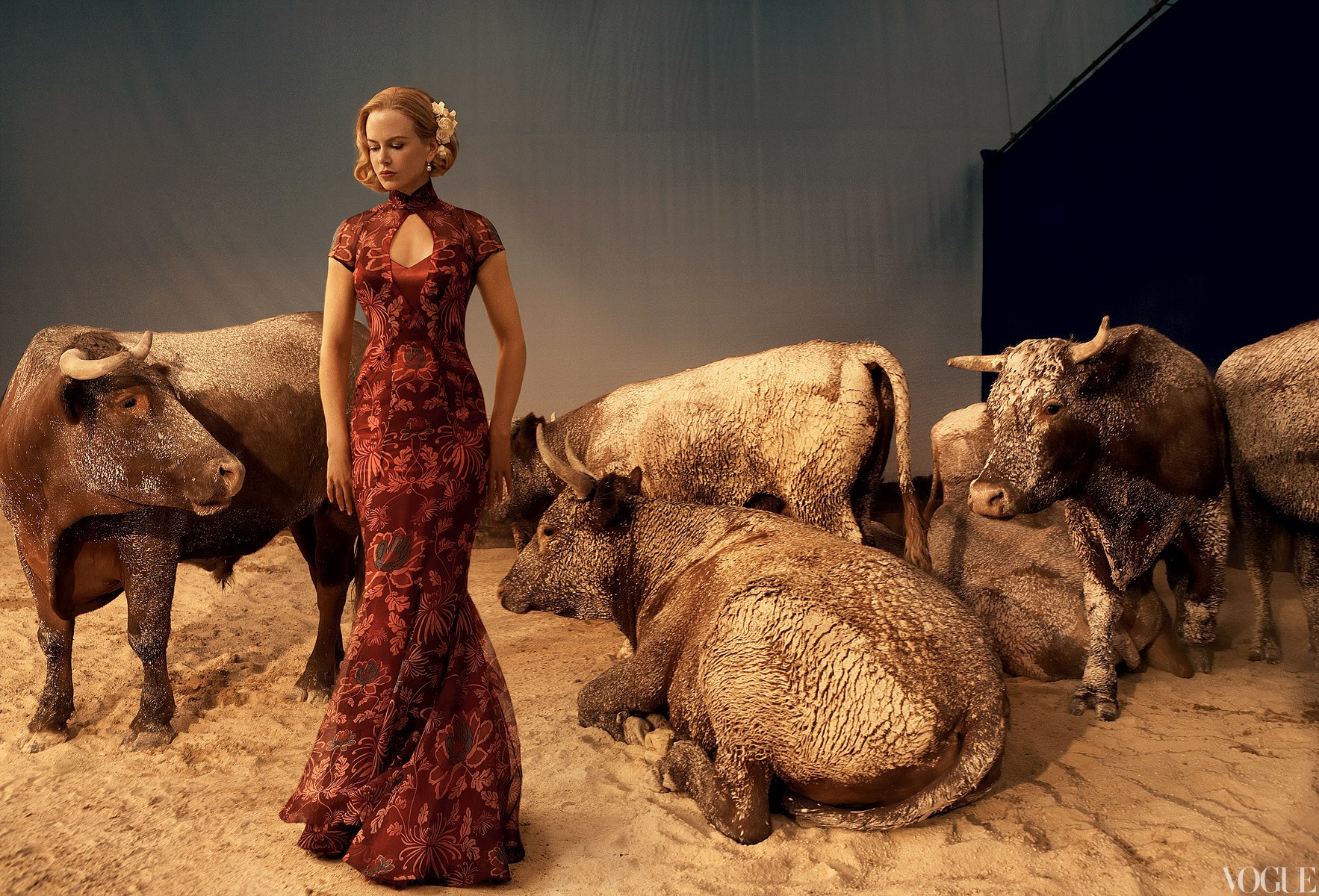 PCデスクトップに牛, 赤毛, 有名人, 女優, 赤いドレス, ニコール・キッドマン, オーストラリア人画像を無料でダウンロード