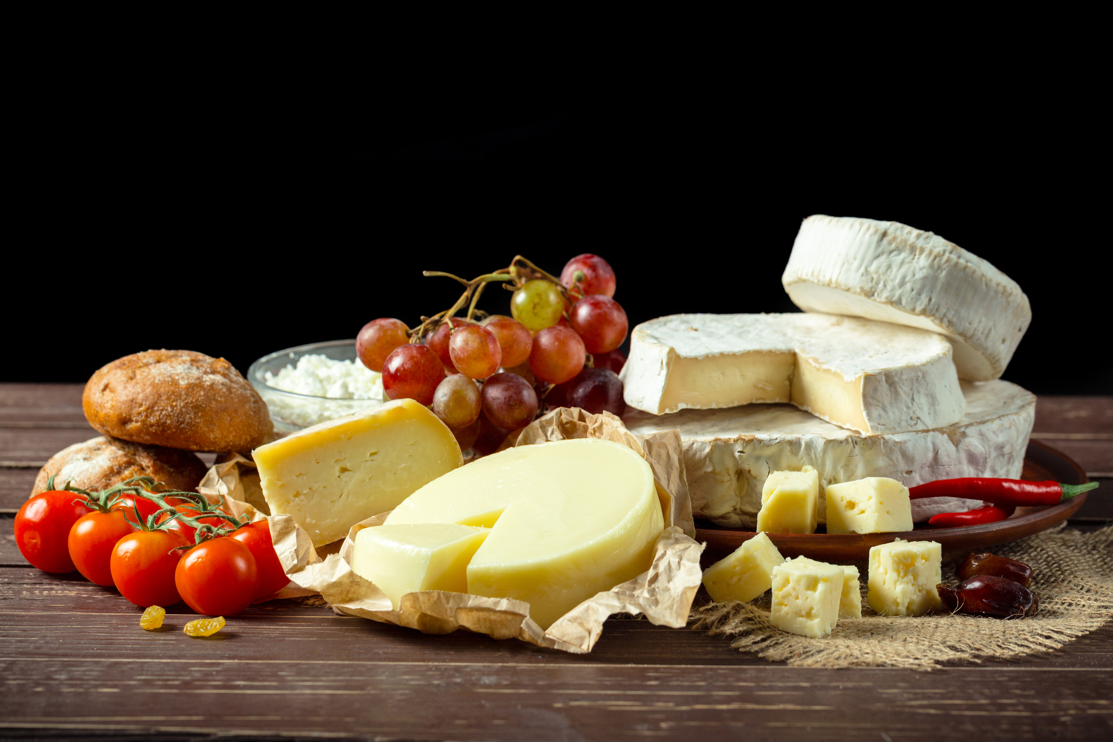 Free download wallpaper Food, Cheese, Grapes, Still Life, Fruit, Tomato on your PC desktop