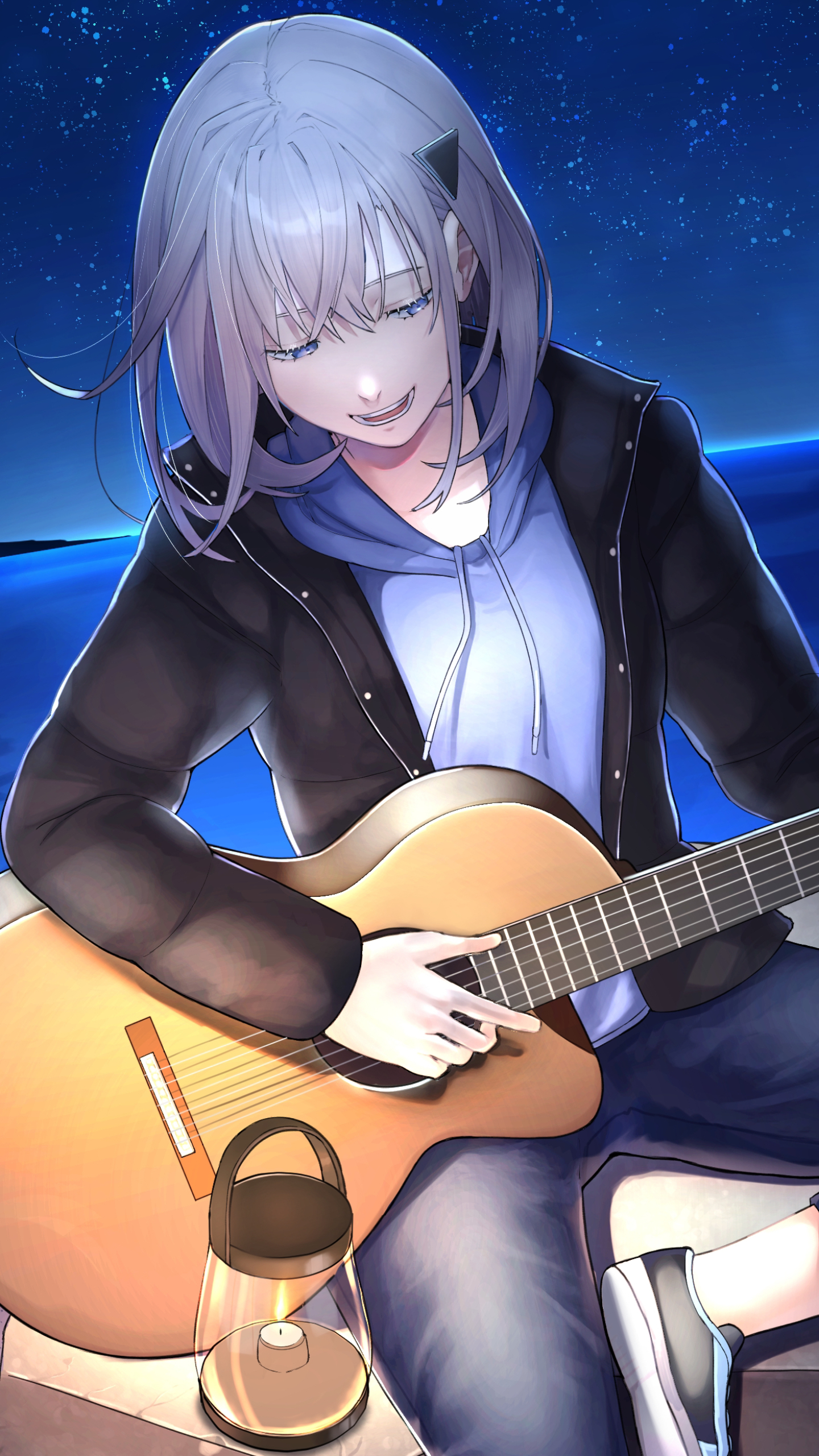 Download mobile wallpaper Music, Anime, Cat, Guitar for free.