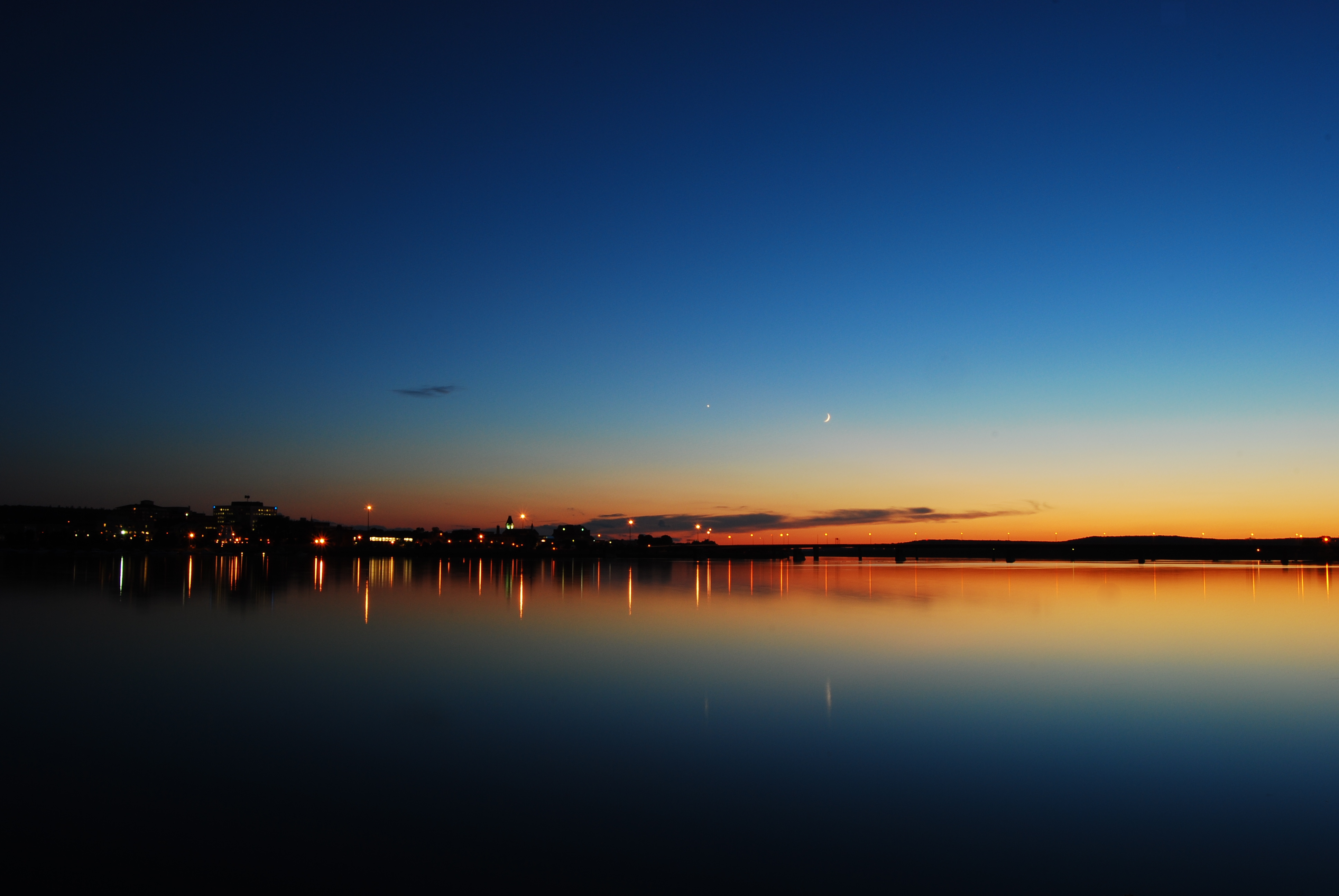 sunset, new brunswick, nature, horizon, lake, canada, night city