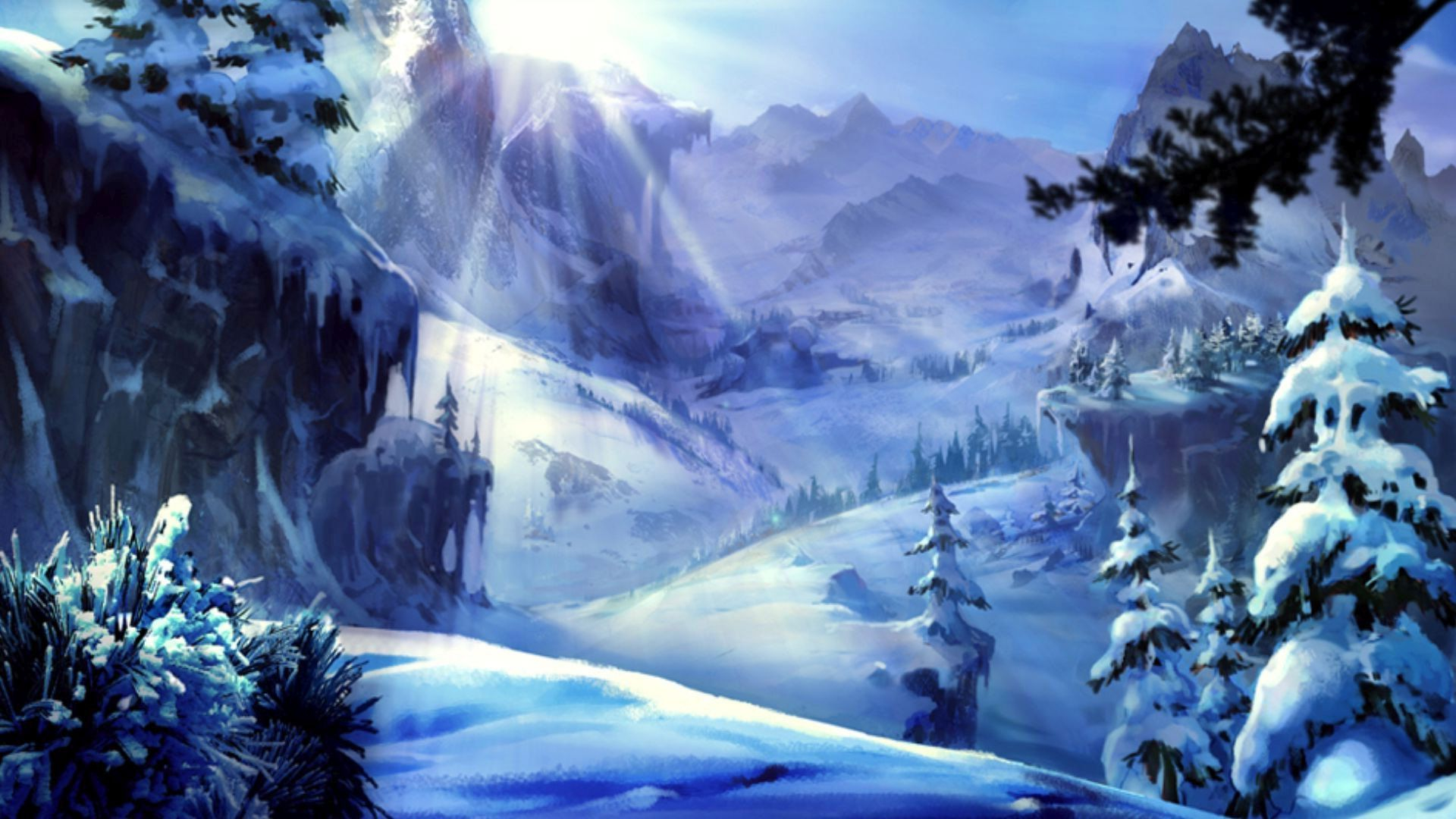 Descarga gratis la imagen Invierno, Nieve, Montaña, Bosque, Árbol, Pintura, Artístico en el escritorio de tu PC