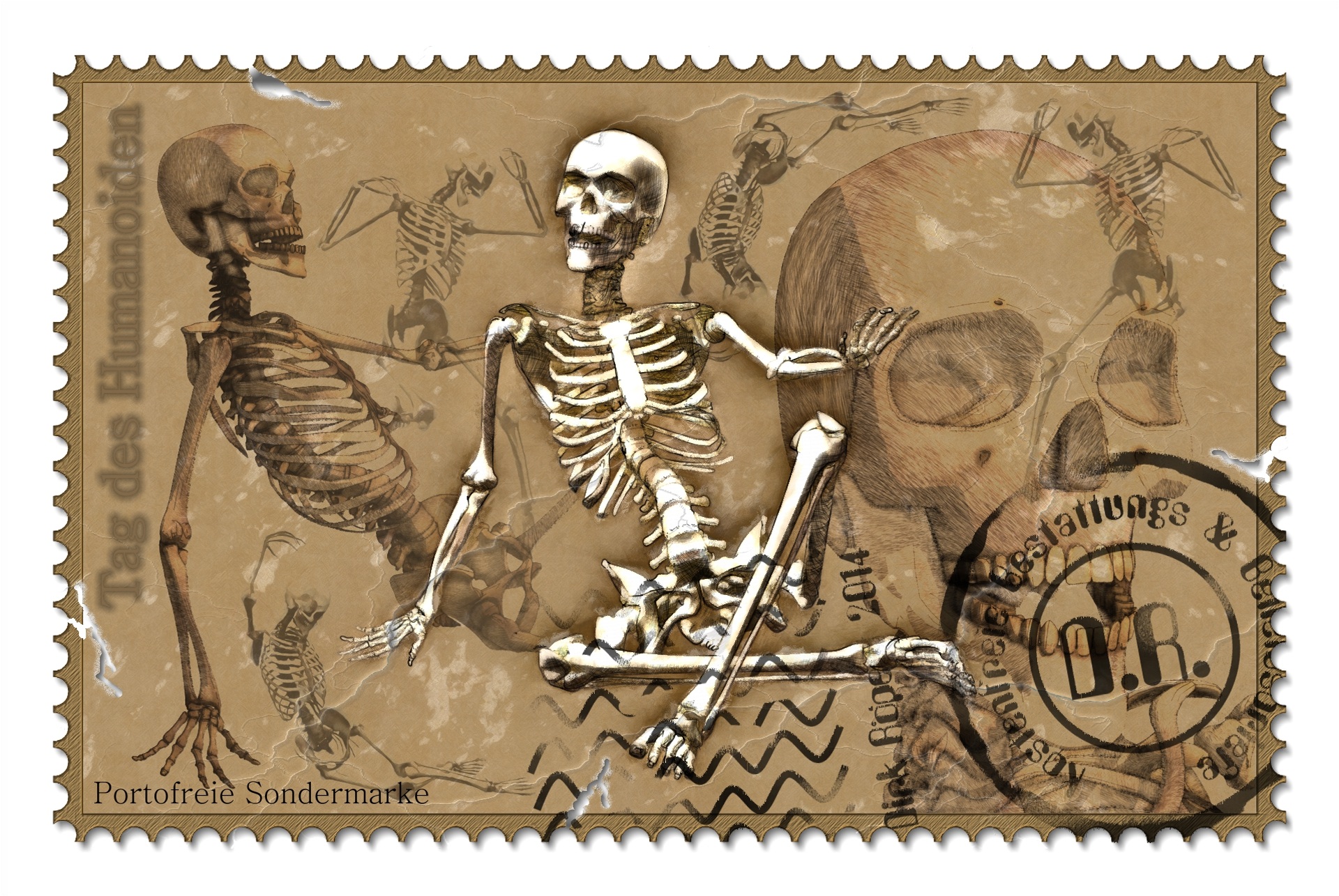 man made, stamp, dark, german, skeleton, skull