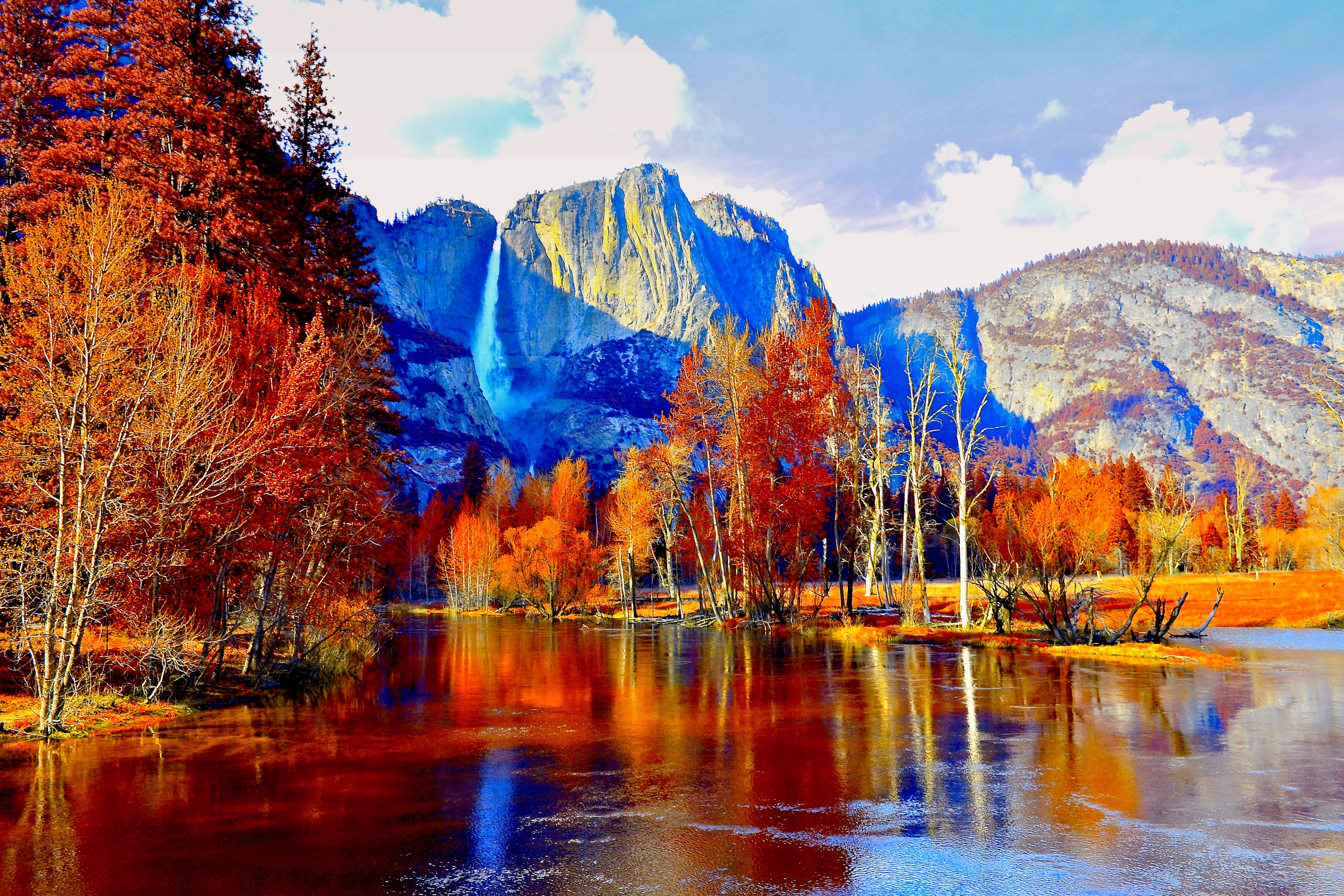 Free download wallpaper Mountain, Lake, Tree, Fall, Earth, Pond on your PC desktop