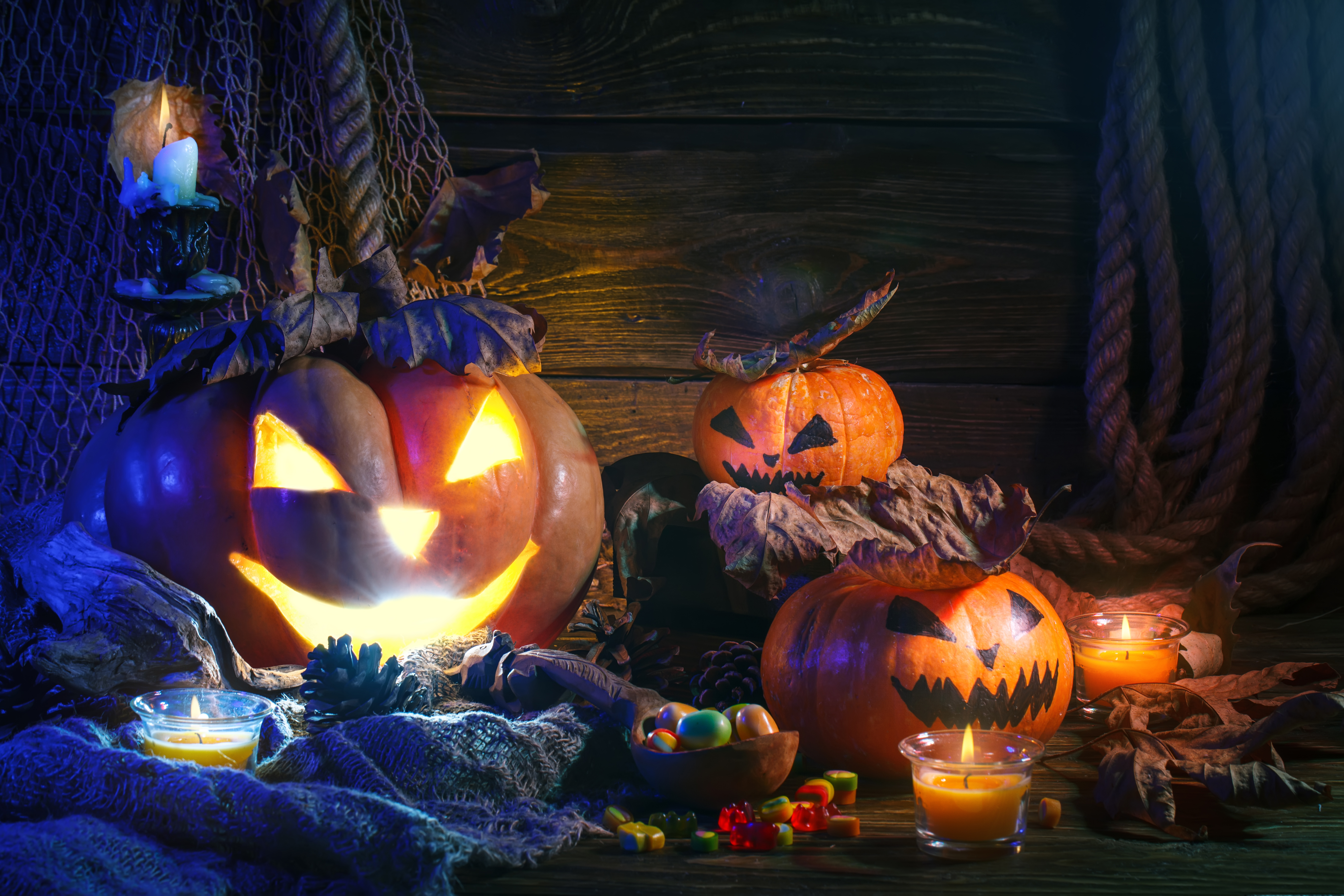 Téléchargez des papiers peints mobile Halloween, Vacances, Bougie, Nature Morte, Citrouille D'halloween gratuitement.