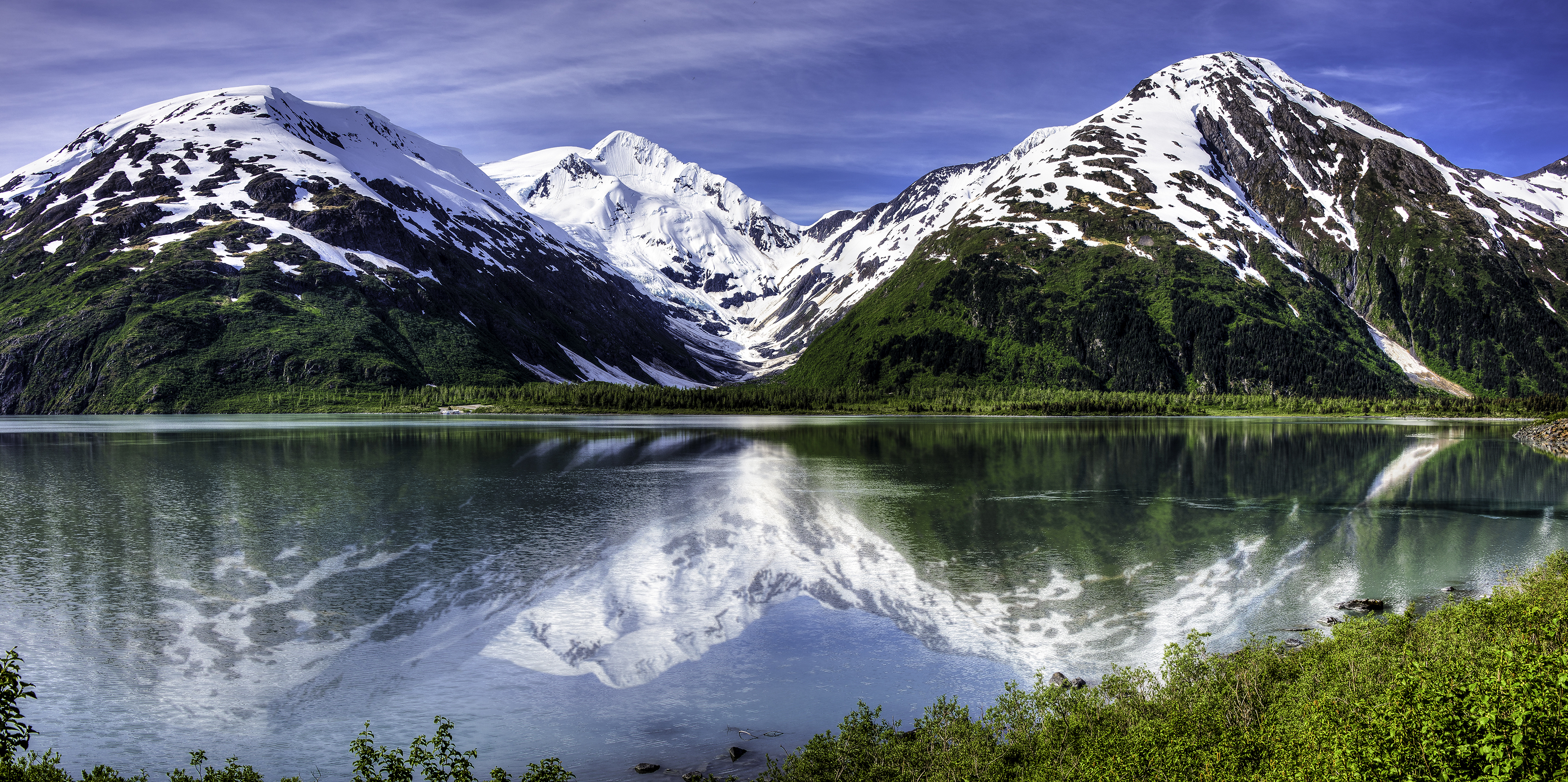 Download mobile wallpaper Nature, Mountain, Lake, Reflection, Earth, Alaska, Portage Lake for free.