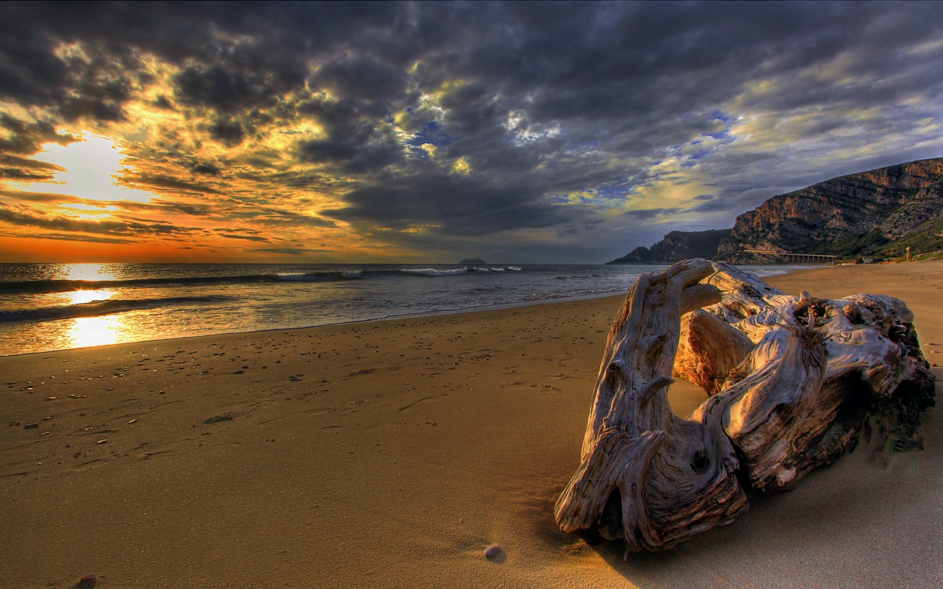 sunset, nature, water, earth, beach, cloud, driftwood, ocean, sand