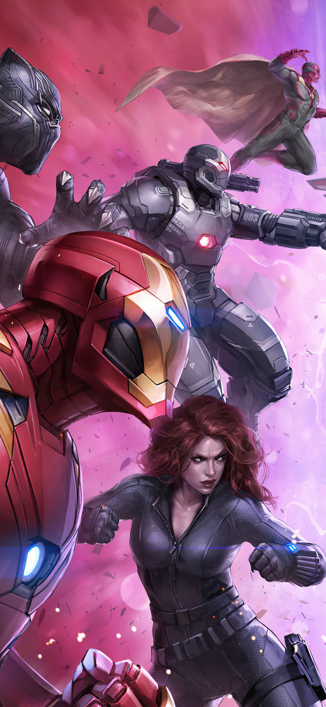Download mobile wallpaper Iron Man, Video Game, Black Panther (Marvel Comics), Black Widow, Vision (Marvel Comics), War Machine, Marvel: Future Fight for free.