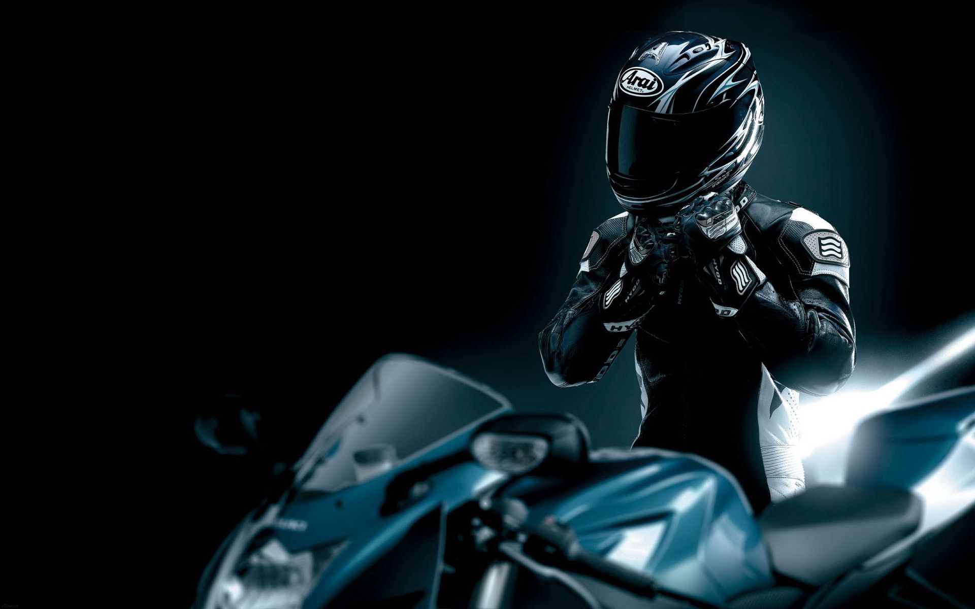 Download PC Wallpaper black, motorcycle, motorcycles, helmet, racer