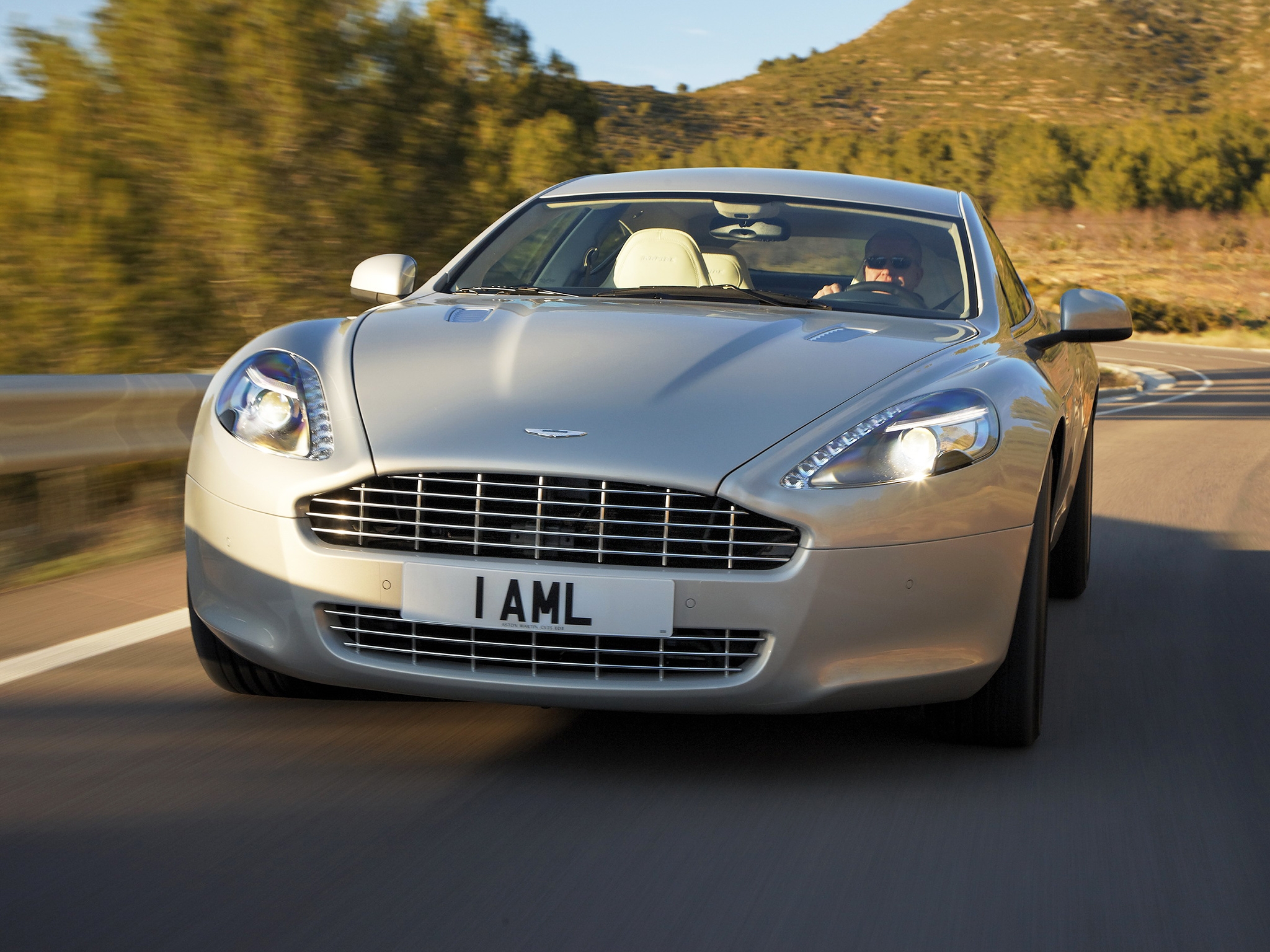 auto, trees, aston martin, cars, front view, 2009, silver, rapide