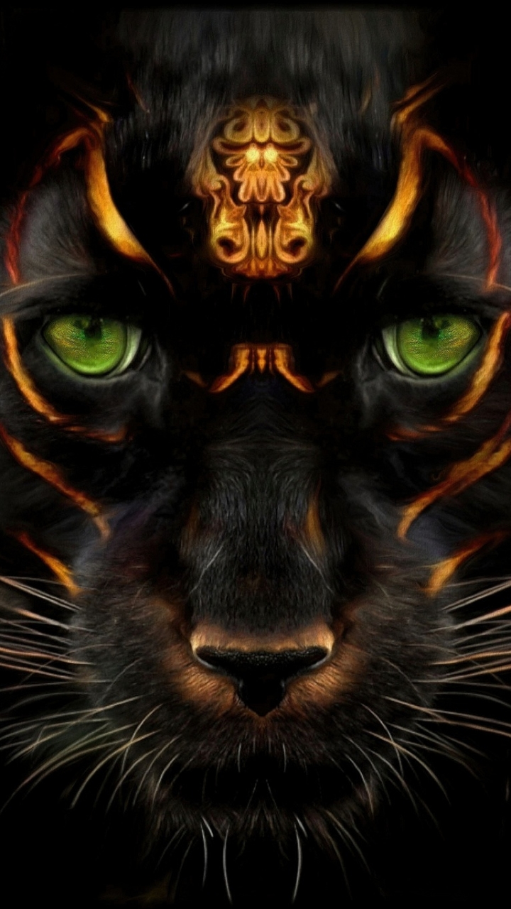 Download mobile wallpaper Fantasy, Animal, Panther, Green Eyes, Stare, Fantasy Animals for free.