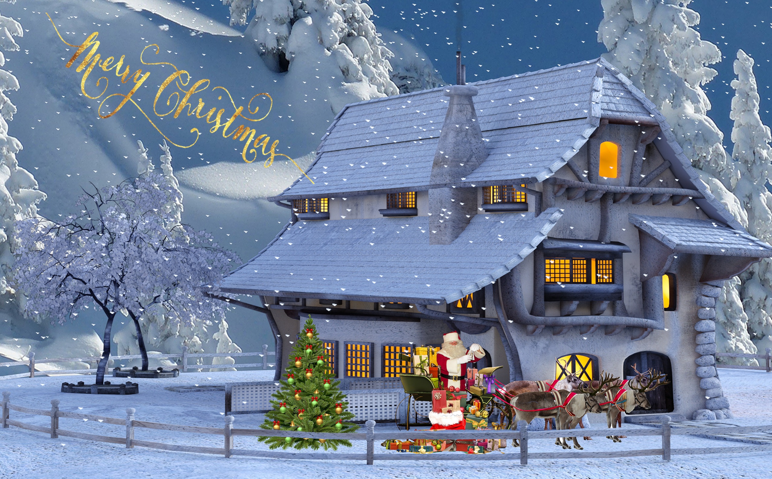 Скачать обои бесплатно Зима, Рождество, Дом, Праздничные, Санта картинка на рабочий стол ПК