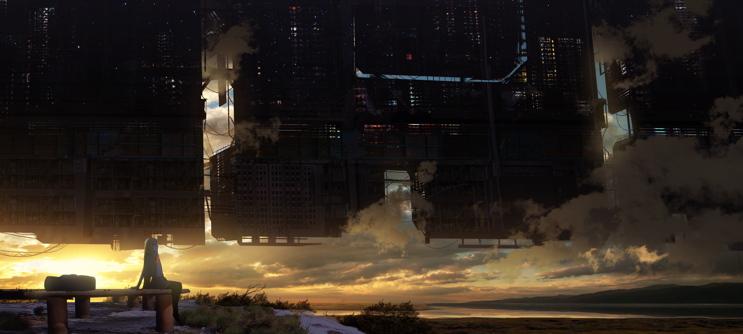 Free download wallpaper Anime, Sunset, Building, Sci Fi, Original on your PC desktop