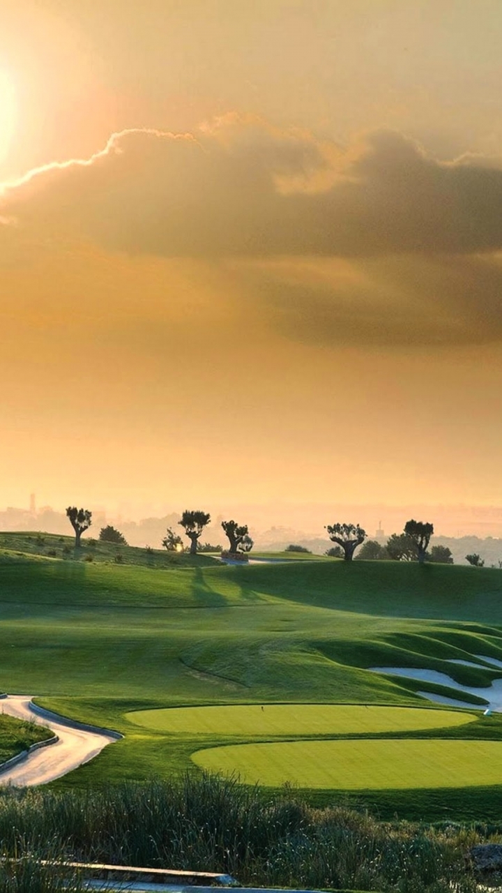 golf course, golf, tree, man made, path, sport, golf green, fairway, cloud, sky