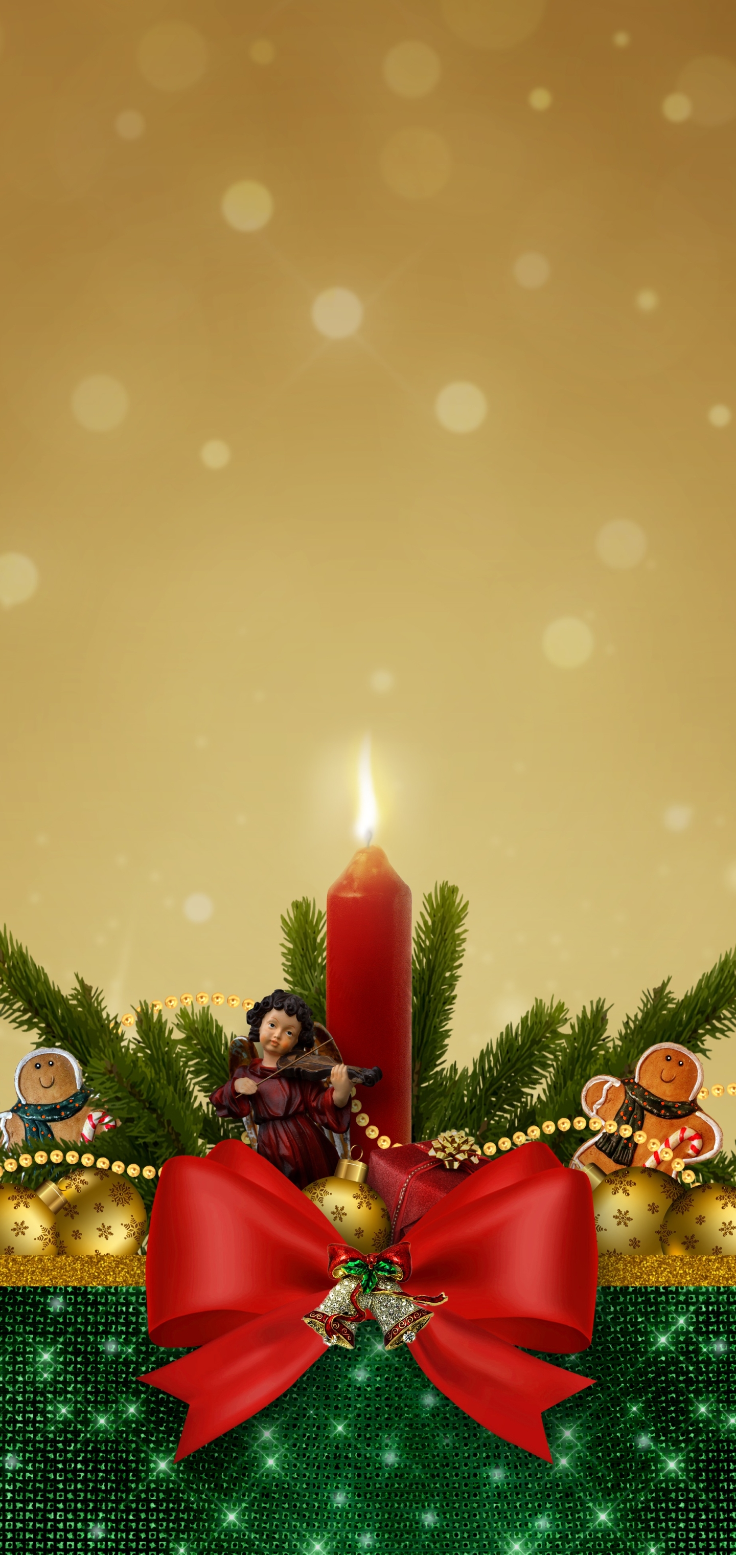 Download mobile wallpaper Christmas, Holiday, Candle, Ribbon for free.