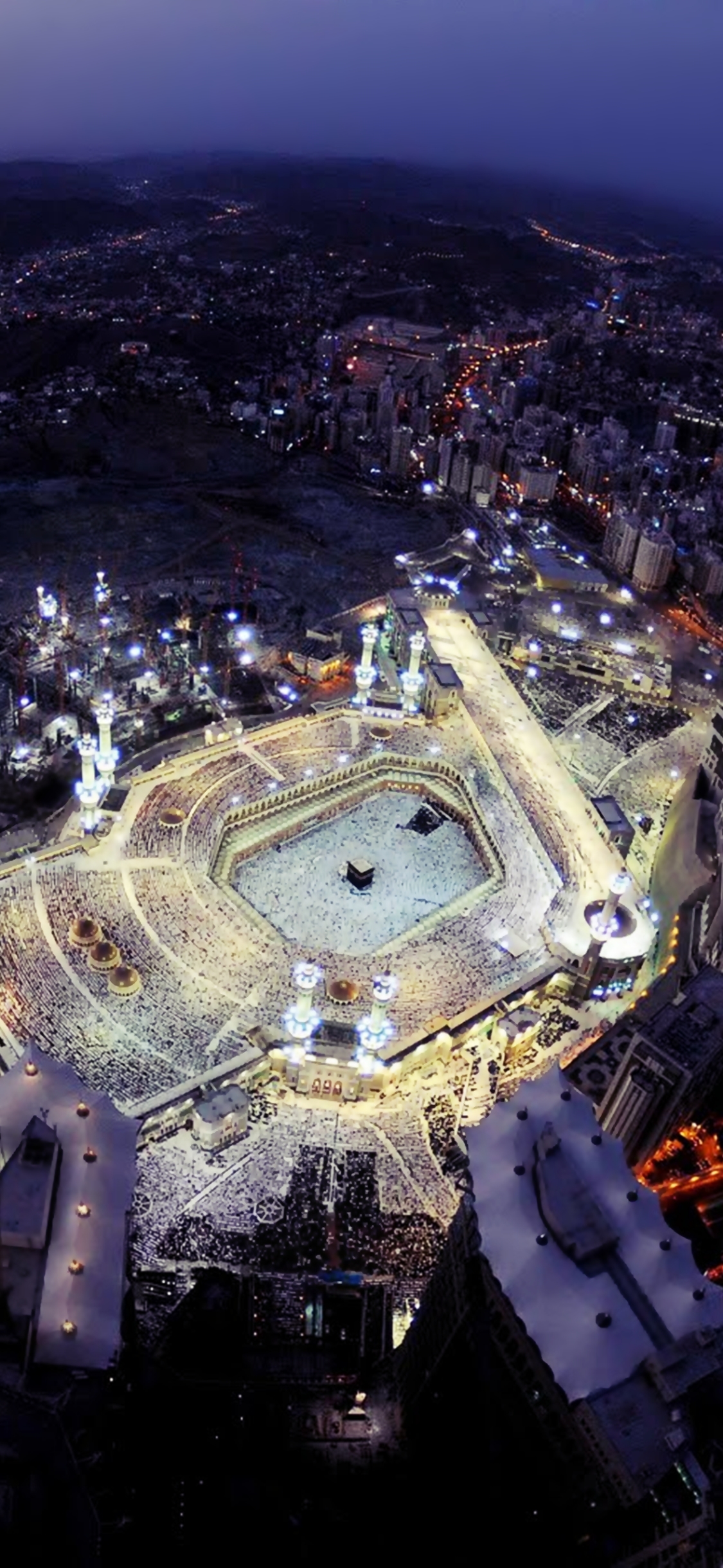 islam, saudi arabia, kaaba, mecca, religious, masjid al haram (mecca), city, religion, light, building, mosque, mosques