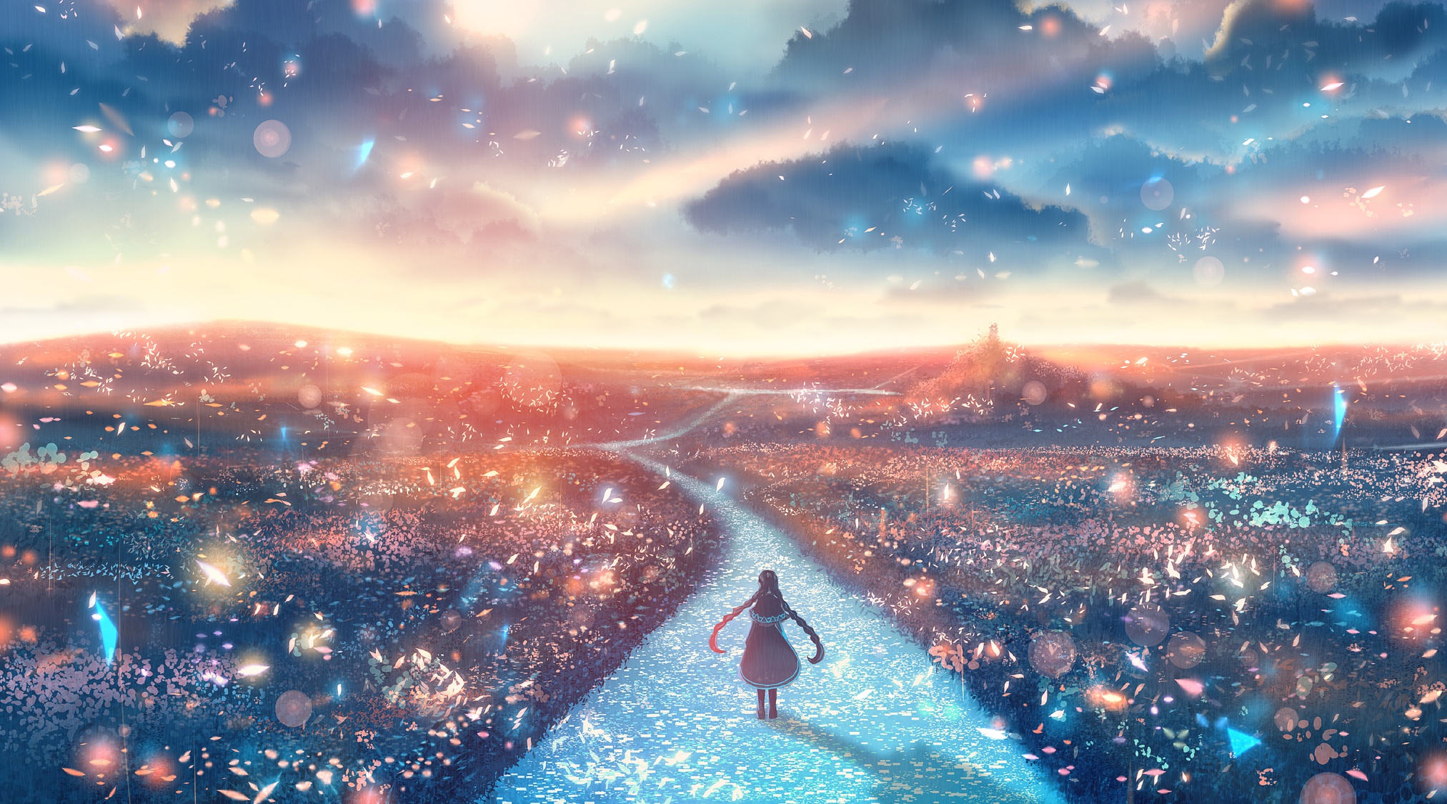 Free download wallpaper Anime, Landscape, Nature, Path, Original, Long Hair on your PC desktop