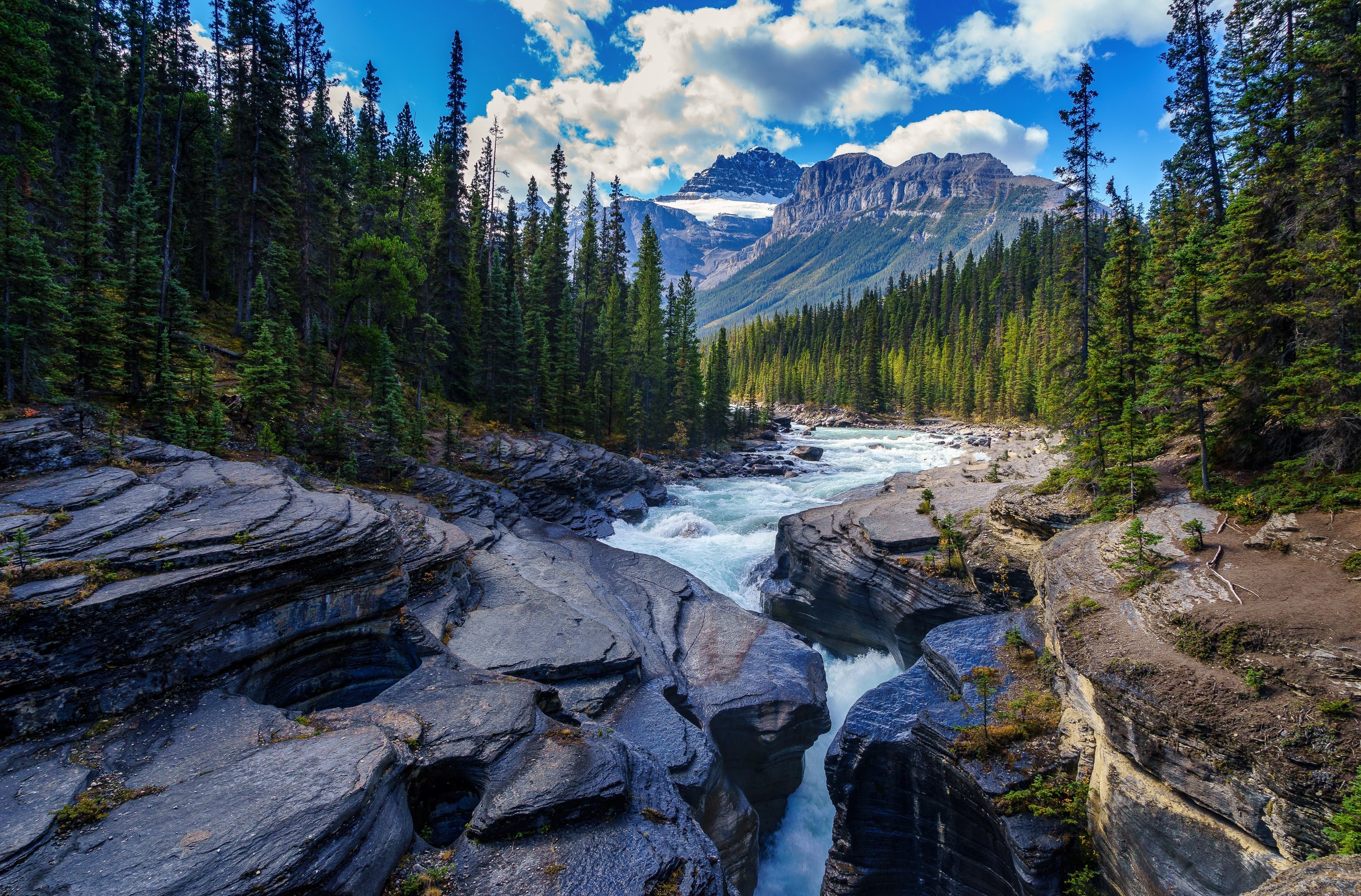 Download mobile wallpaper Landscape, Nature, Mountain, Canada, Earth, National Park, River, Banff National Park for free.