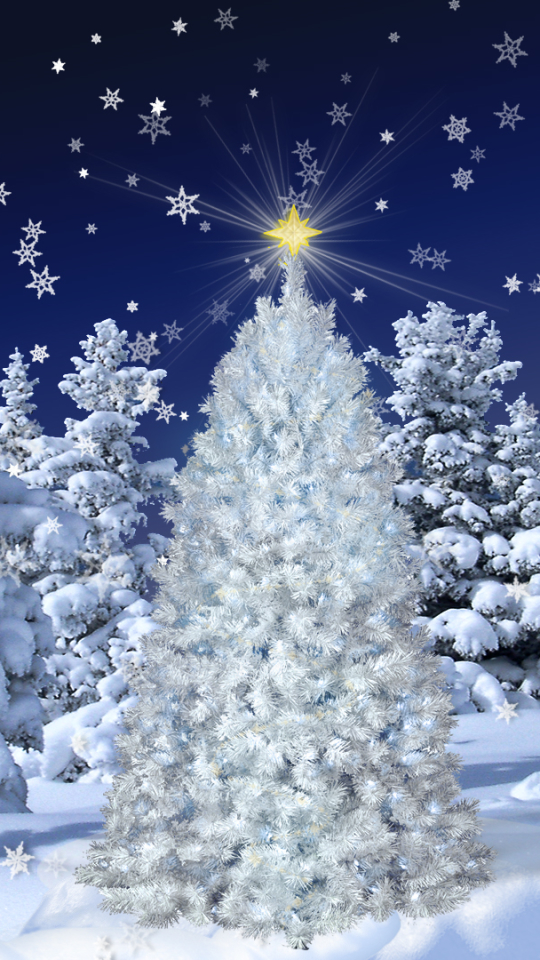 Handy-Wallpaper Feiertage, Schnee, Weihnachten, Wald, Baum, Schneeflocke, Schneefall, Ferien, Feiertag, Stern kostenlos herunterladen.