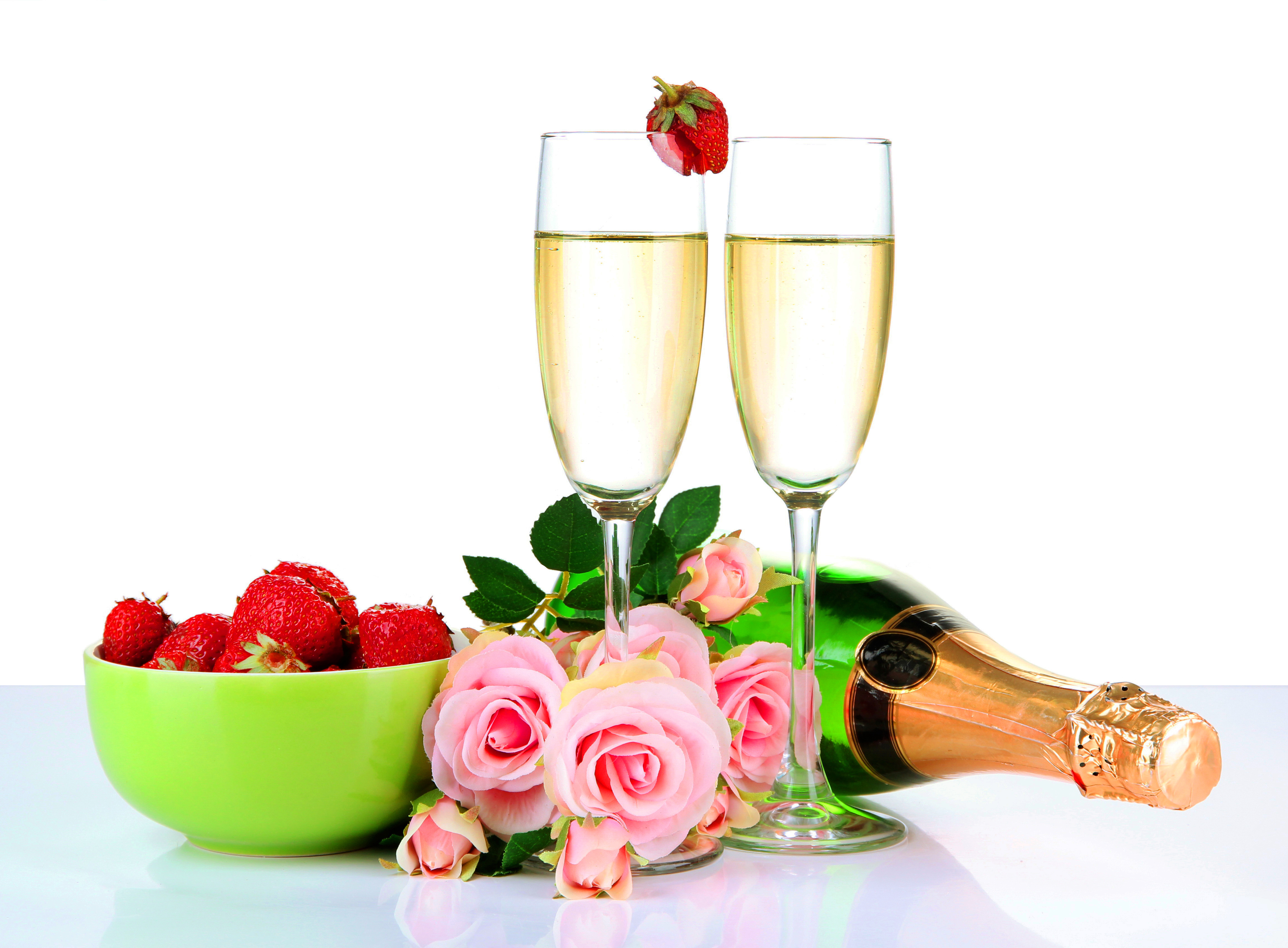 Download mobile wallpaper Strawberry, Still Life, Rose, Photography, Champagne for free.