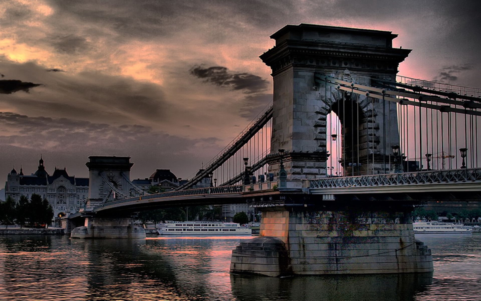 Download mobile wallpaper Cities, Stone, City, Bridge, Rivers, Sunset for free.
