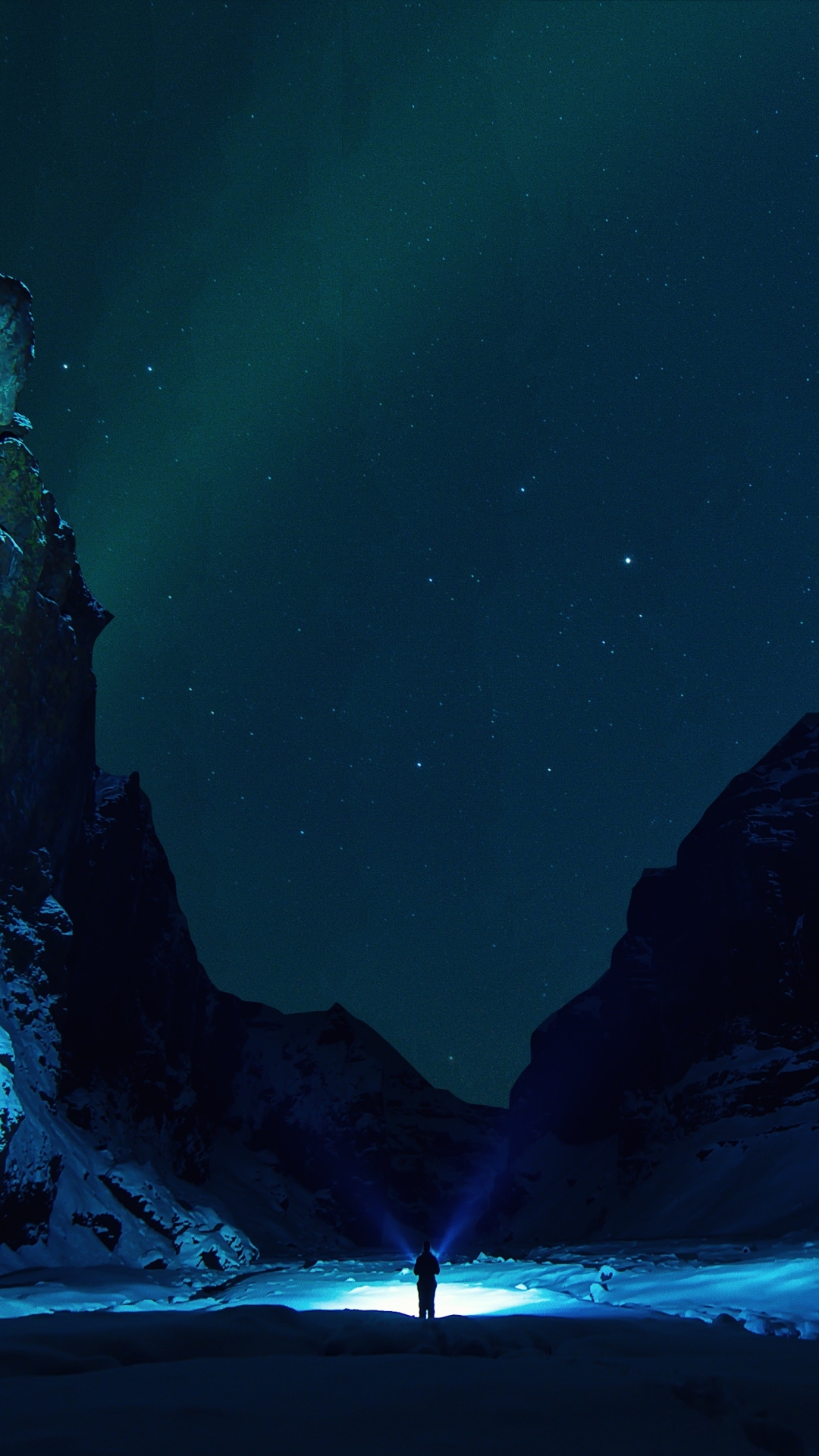 Download mobile wallpaper Sky, Night, Snow, Mountain, Light, Earth for free.