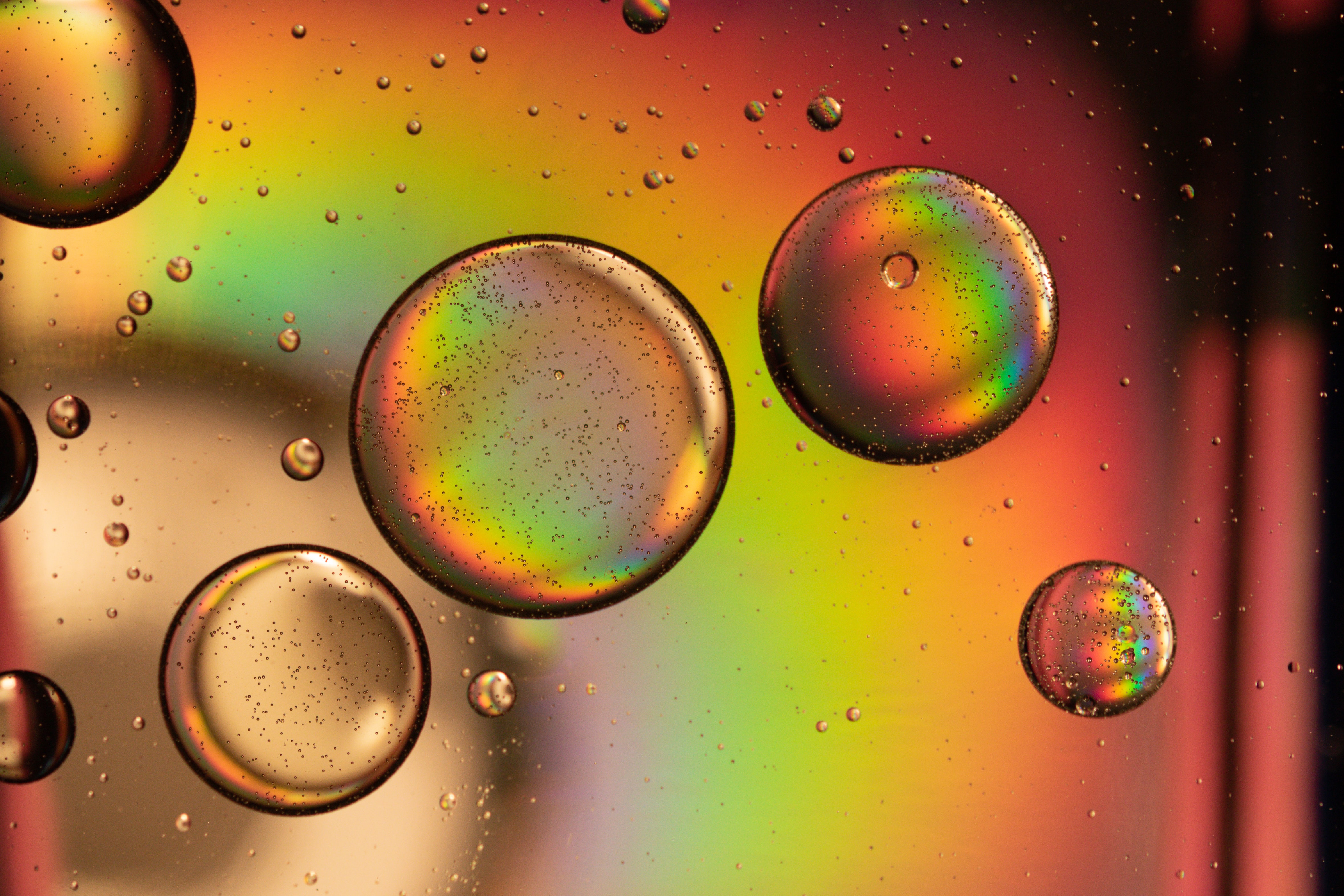 Download mobile wallpaper Ball, Bubble, Drops, Iridescent, Abstract, Rainbow for free.