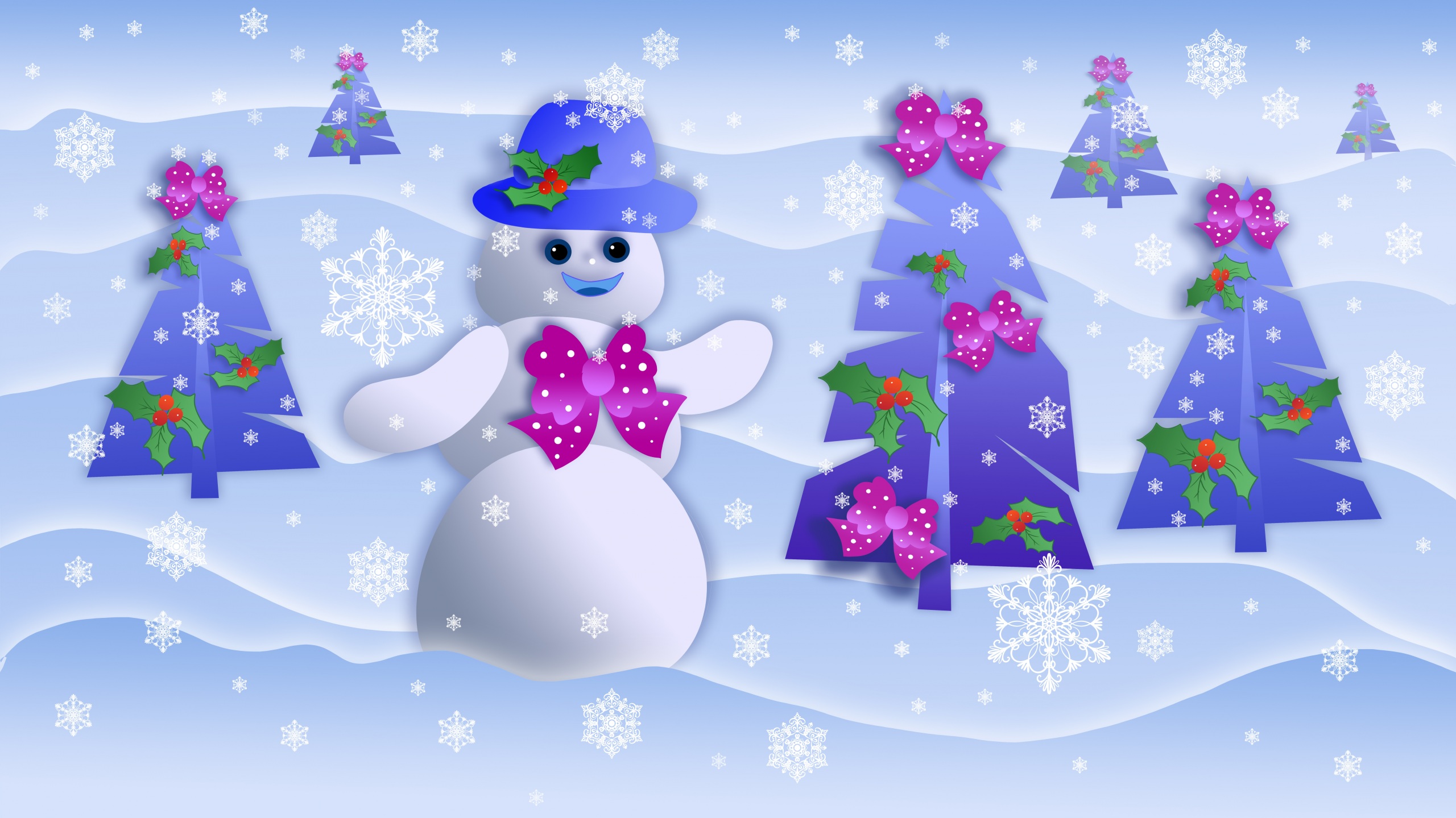 PCデスクトップにクリスマス, 雪だるま, クリスマスツリー, スノーフレーク, ホリデー画像を無料でダウンロード