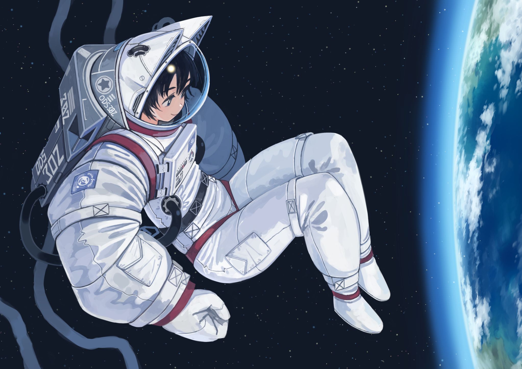 Скачати мобільні шпалери Аніме, Космос, Земля, Космонавт безкоштовно.
