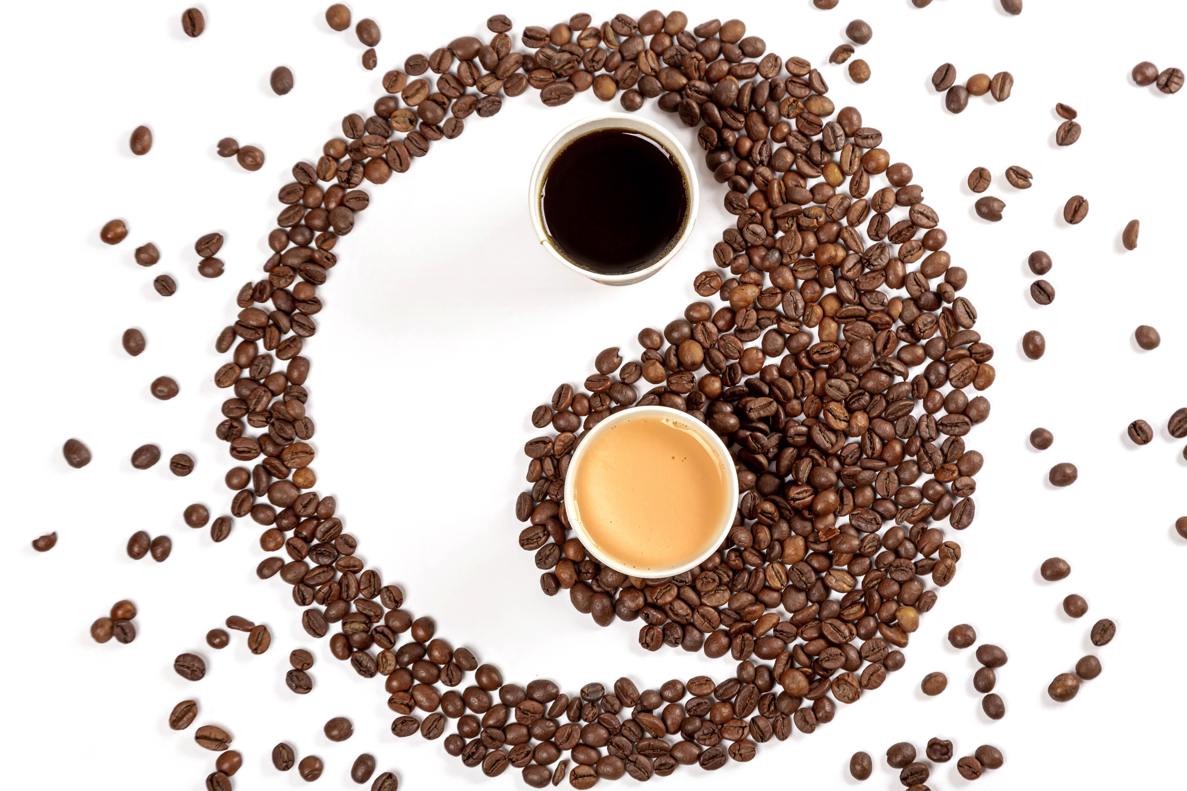 food, coffee, coffee beans, cup, yin & yang