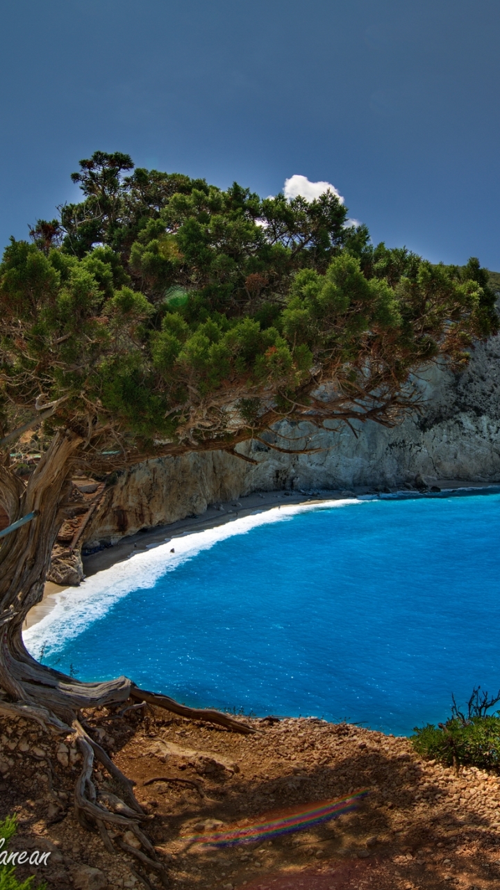 Download mobile wallpaper Nature, Water, Tree, Ocean, Earth, Cliff, Coastline, Greece for free.