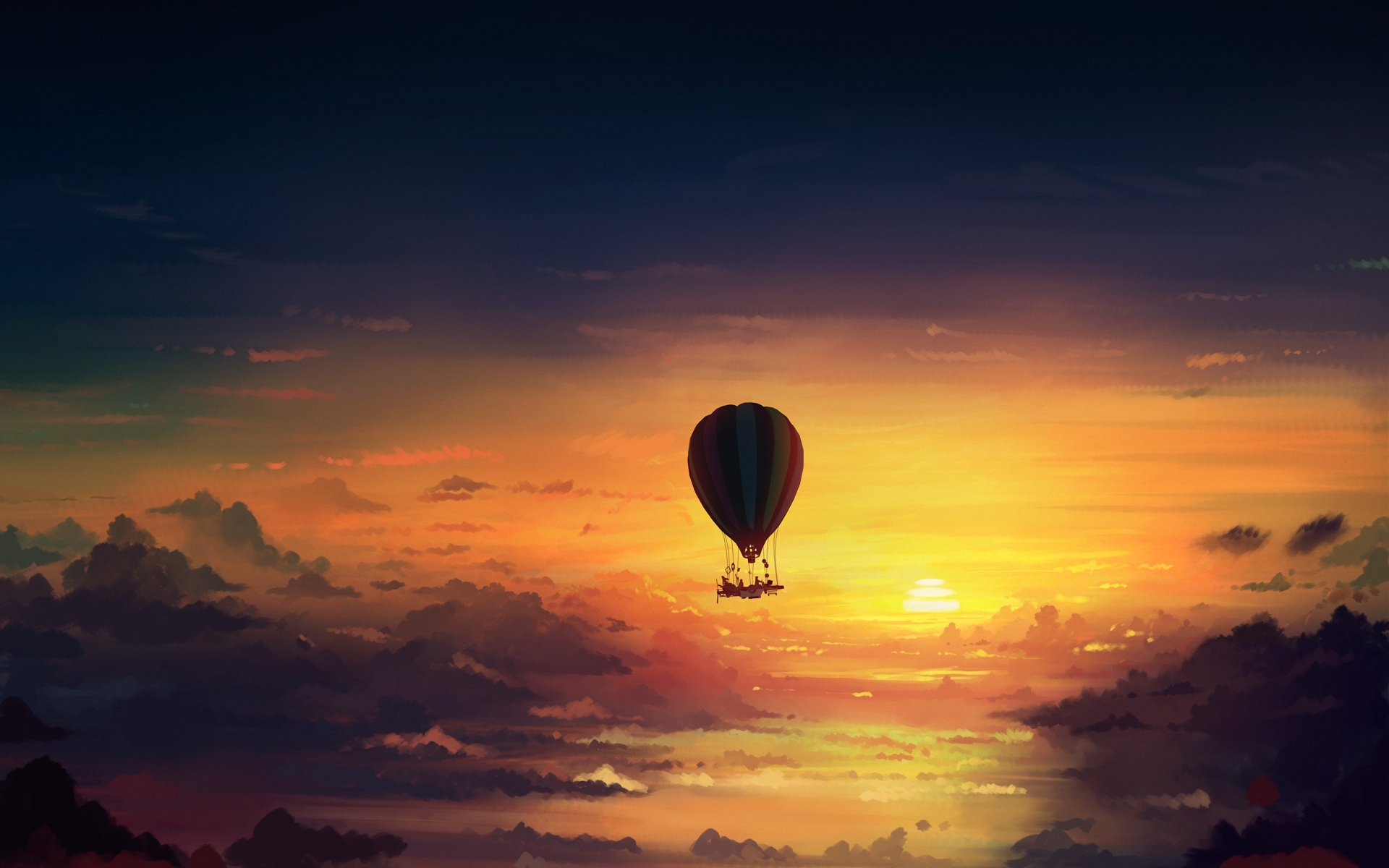 Laden Sie das Landschaft, Horizont, Romantisch Apokalyptisch, Comics, Heißluftballon-Bild kostenlos auf Ihren PC-Desktop herunter