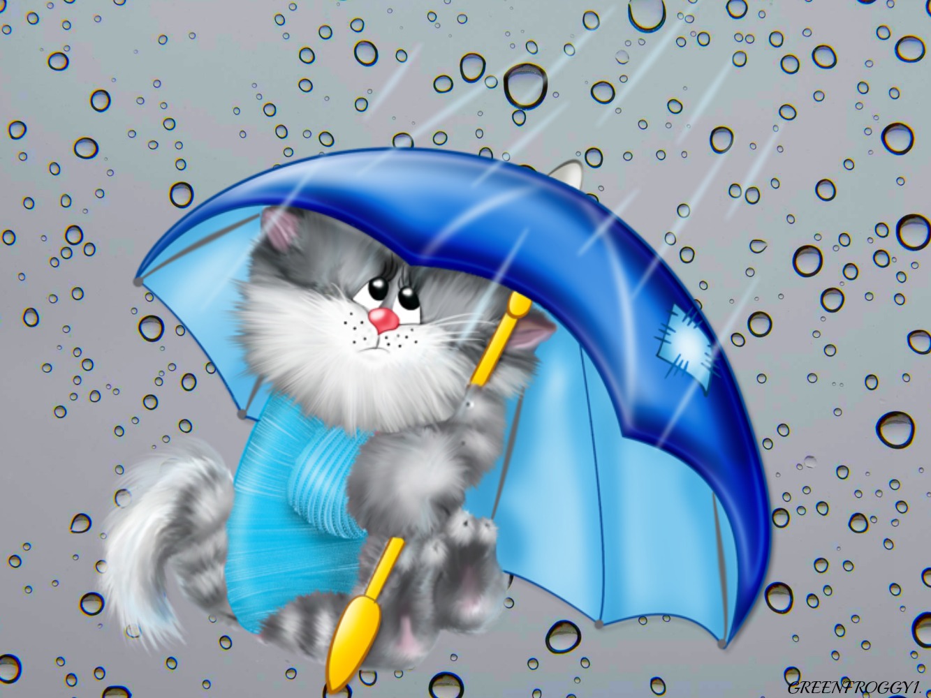 Скачать обои бесплатно Животные, Дождь, Кот, Художественный картинка на рабочий стол ПК