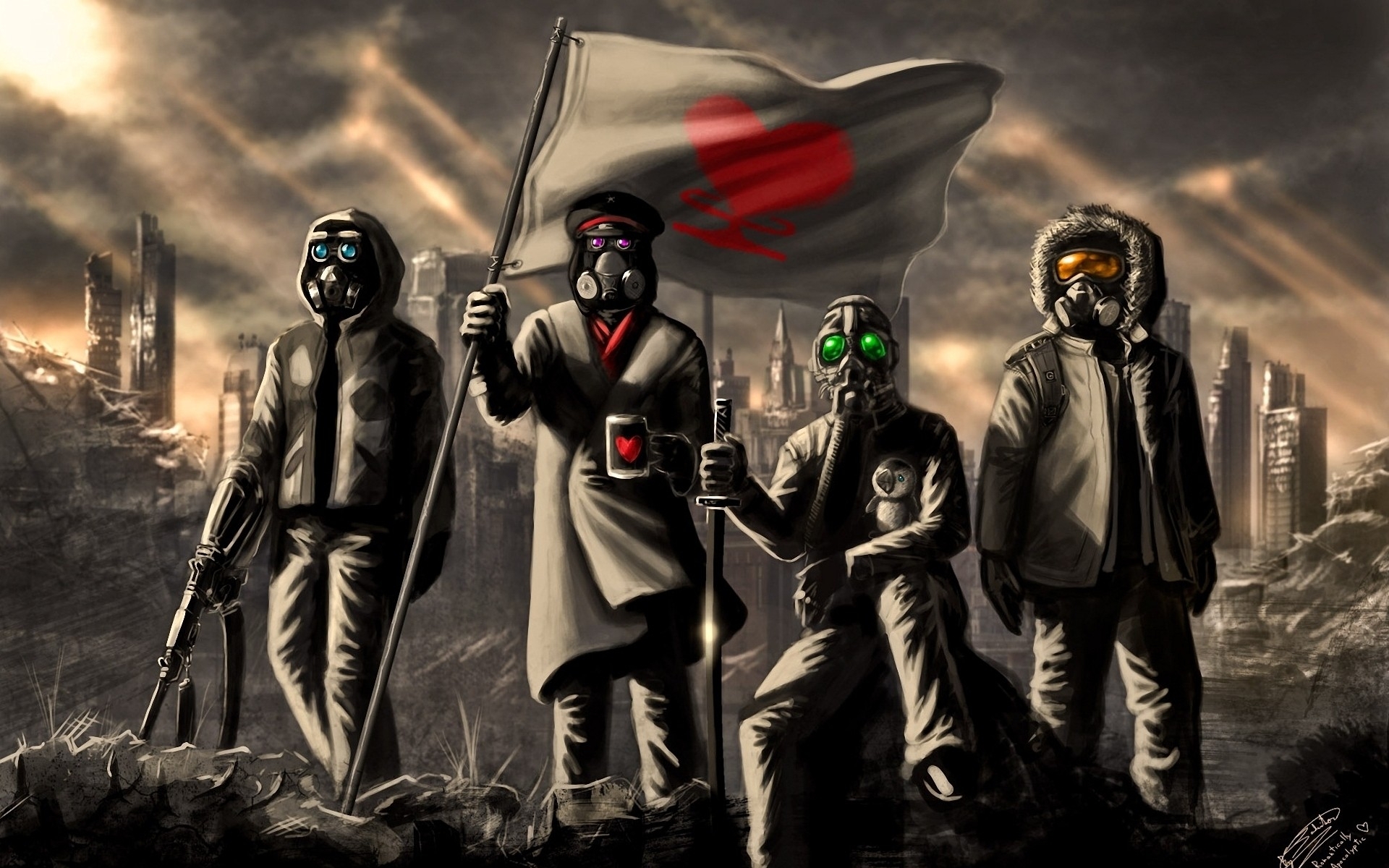 Download mobile wallpaper Dark, Gas Mask, Military, Romantically Apocalyptic, Comics for free.