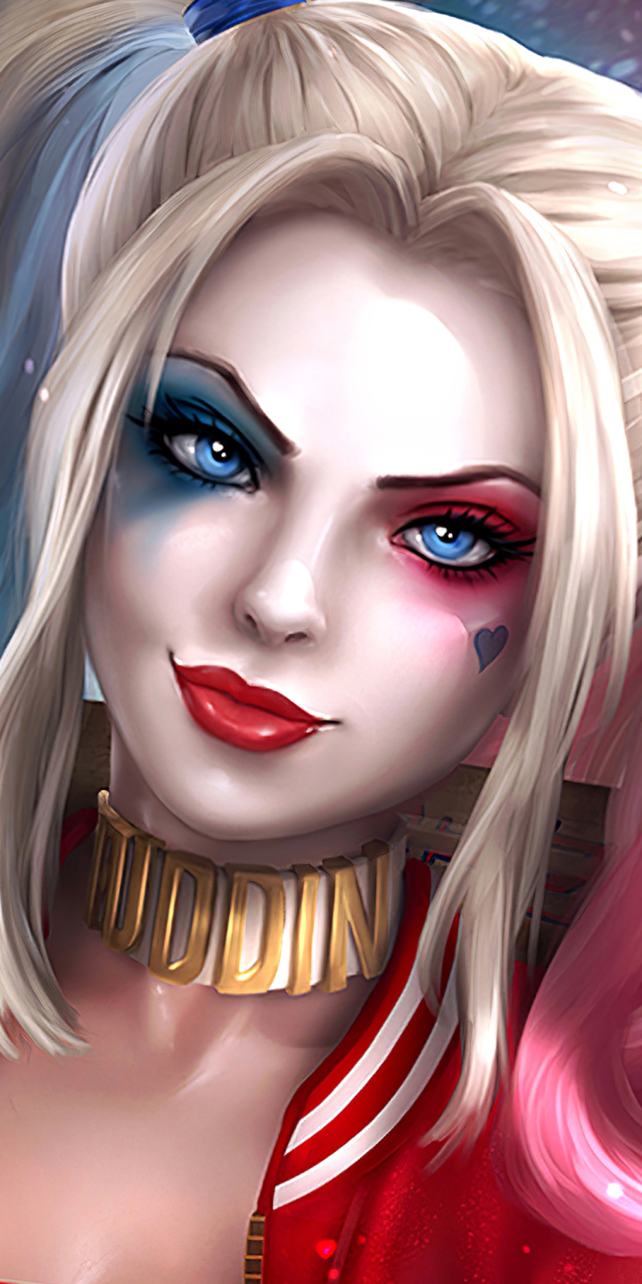 Handy-Wallpaper Blaue Augen, Comics, Harley Quinn, Dc Comics, Twintails, Lippenstift kostenlos herunterladen.