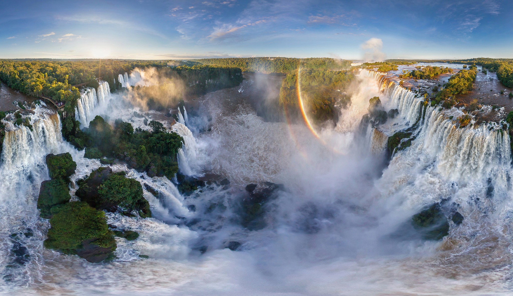 argentina, earth, iguazu falls, nature, rainbow, vegetation, water, waterfall, waterfalls