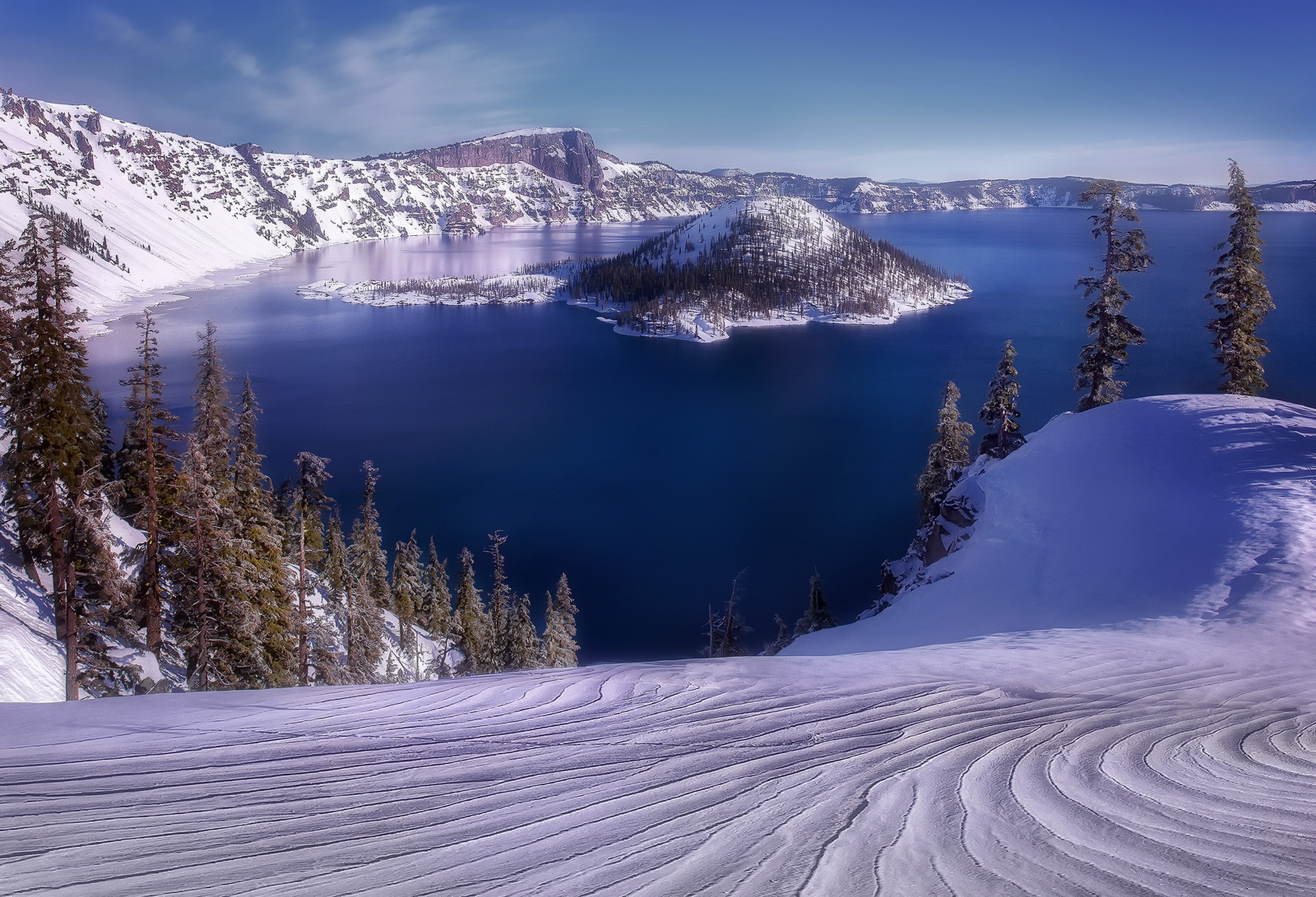 PCデスクトップに冬, 自然, 雪, 湖, 地球, 小島画像を無料でダウンロード