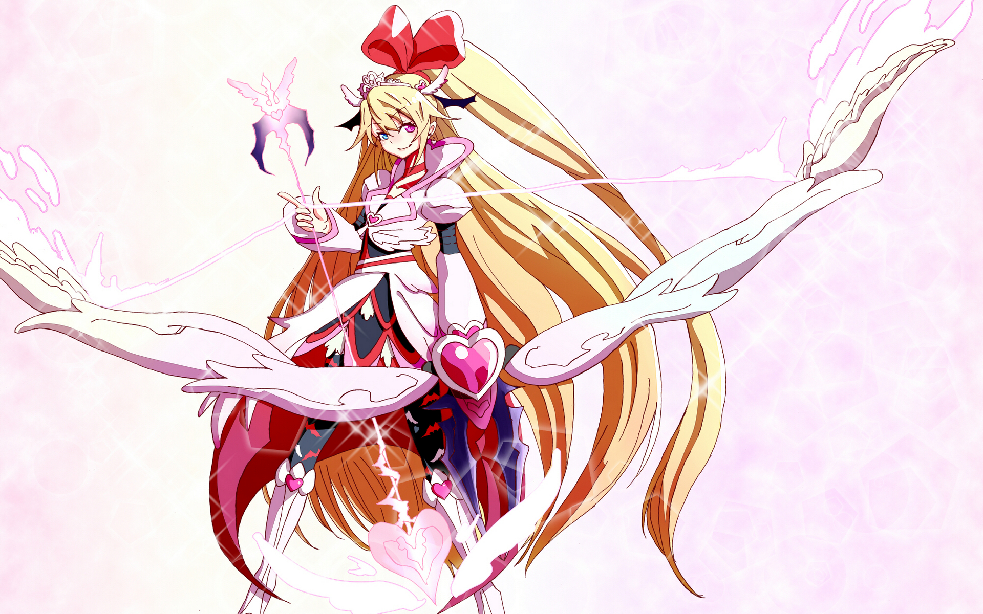 anime, heartcatch precure!, arrow, blonde, bow, dokidoki! precure, heterochromia, long hair, ribbon