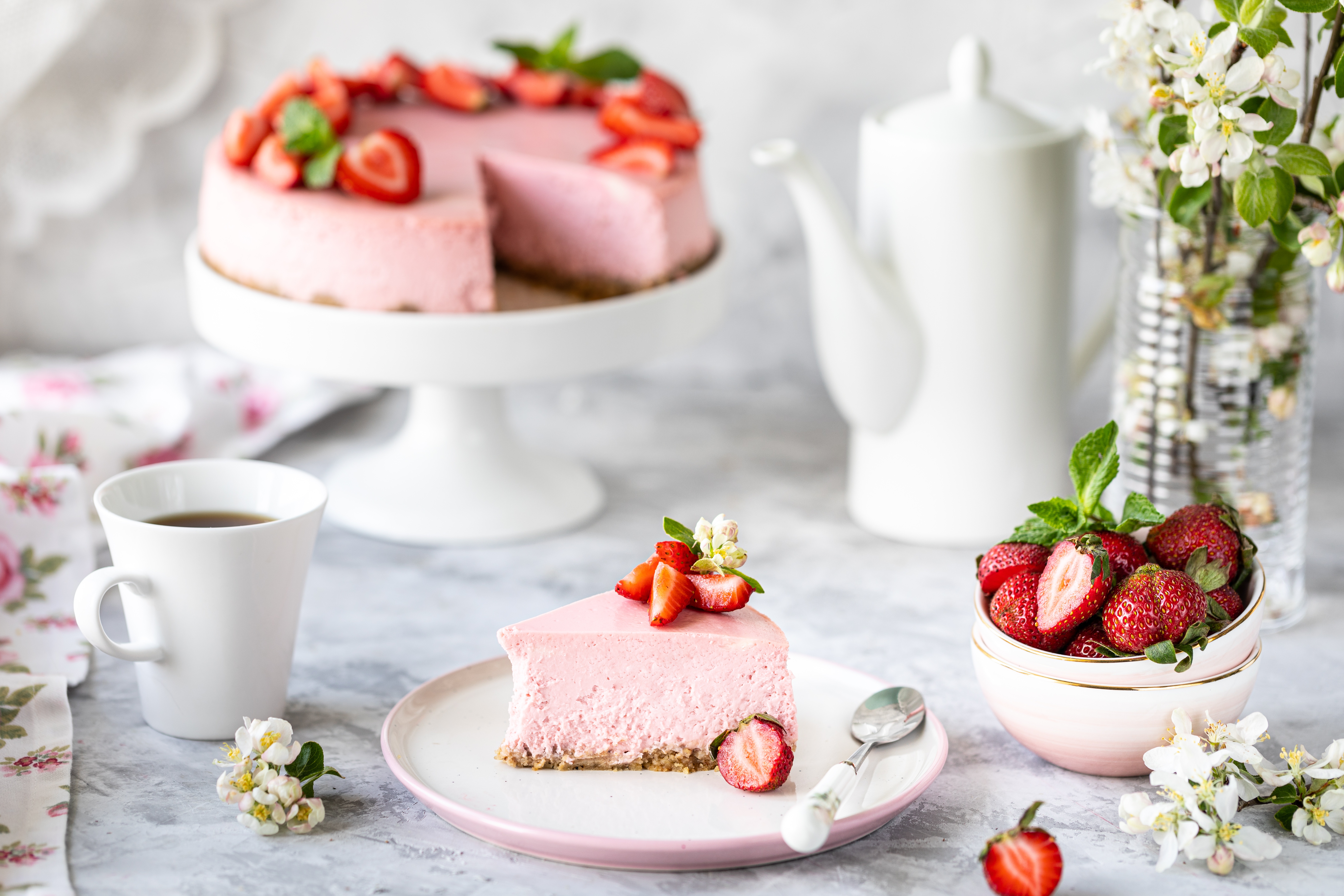 Download mobile wallpaper Food, Strawberry, Dessert, Still Life, Cake, Berry, Cheesecake for free.