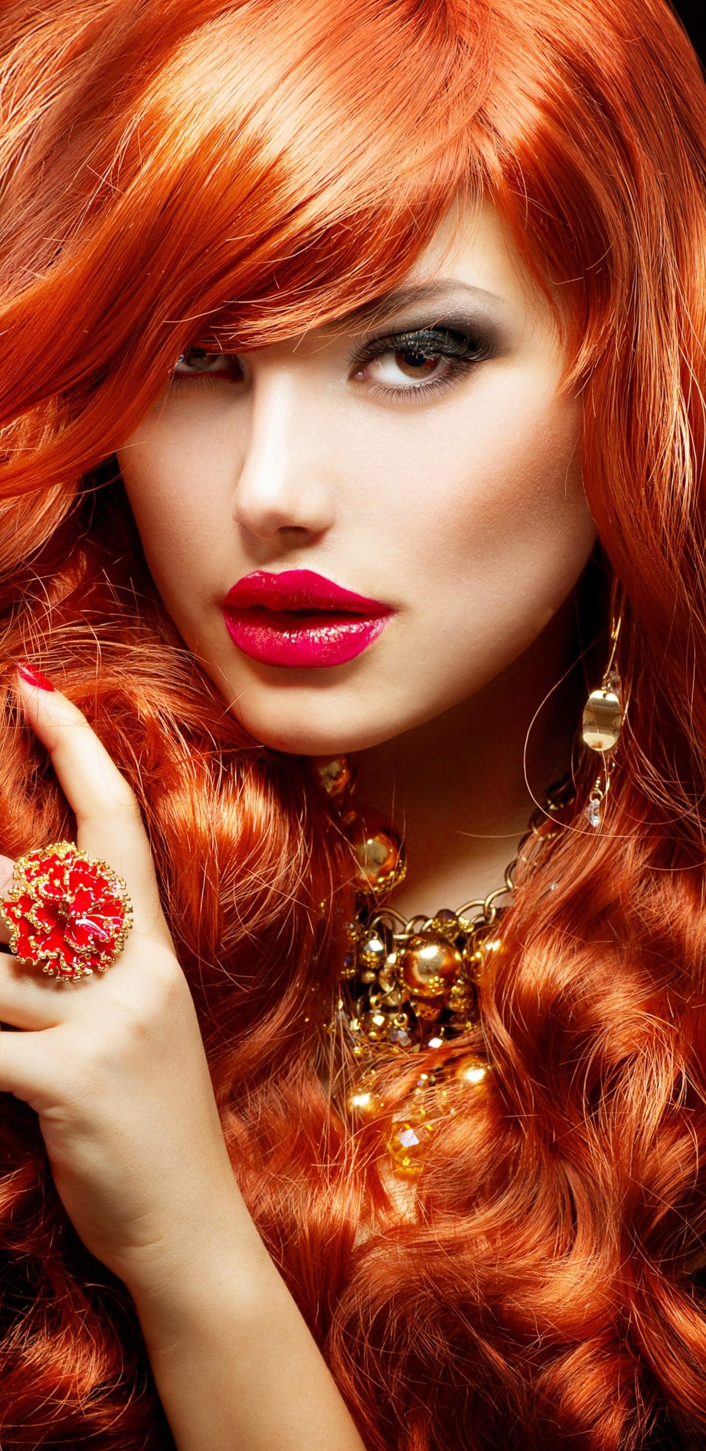 Download mobile wallpaper Redhead, Model, Women, Long Hair, Lipstick for free.