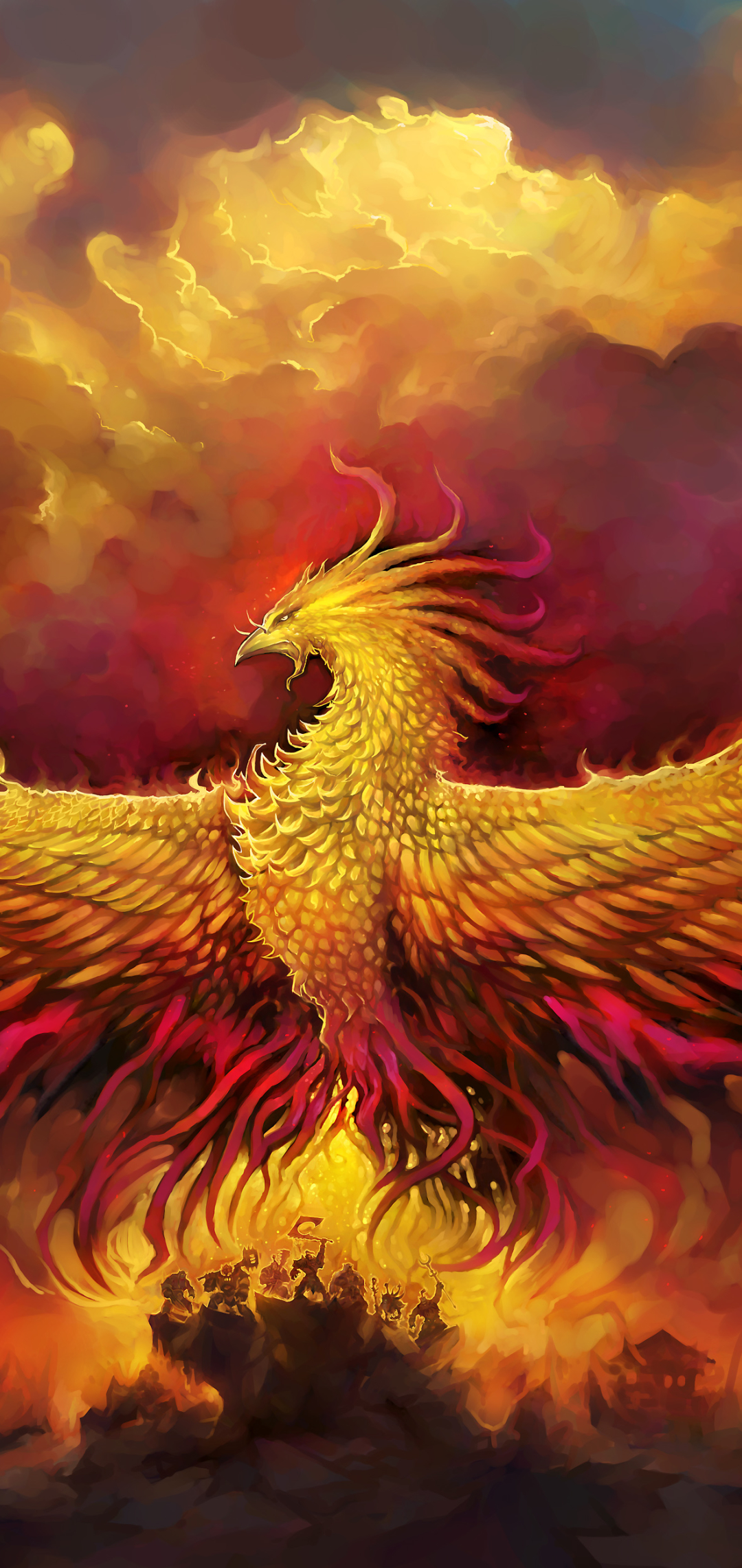 Download mobile wallpaper Fantasy, Fire, Bird, Cloud, Phoenix, Orange (Color), Fantasy Animals for free.