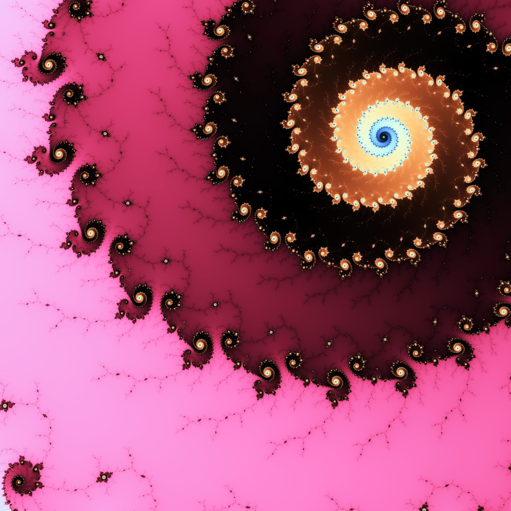 abstract, fractal, orange (color), spiral, blue, mathematics, pink, rainbow