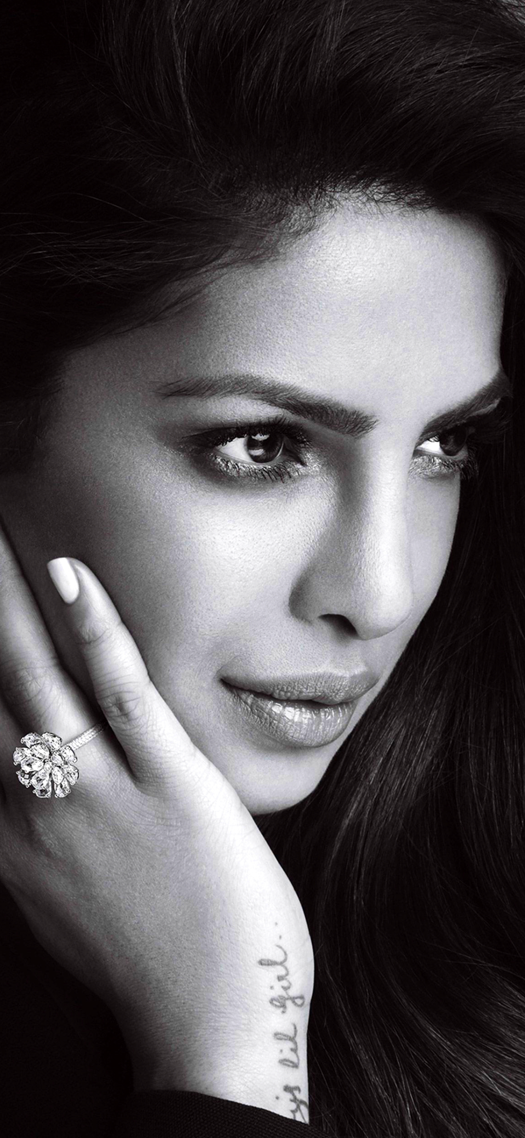 Download mobile wallpaper Face, Indian, Celebrity, Black & White, Long Hair, Actress, Priyanka Chopra for free.