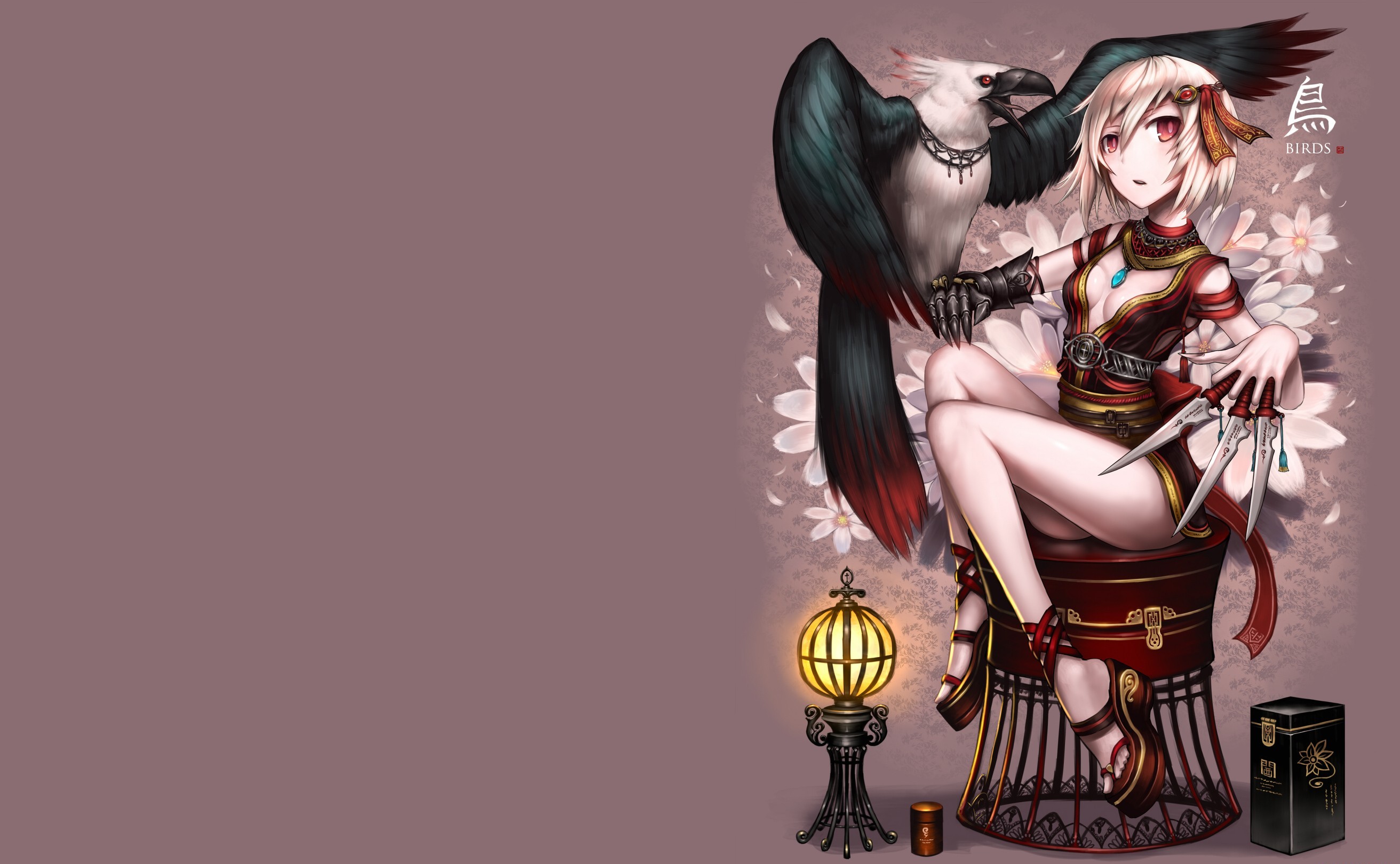 Download mobile wallpaper Anime, Flower, Bird, Lantern, Original for free.