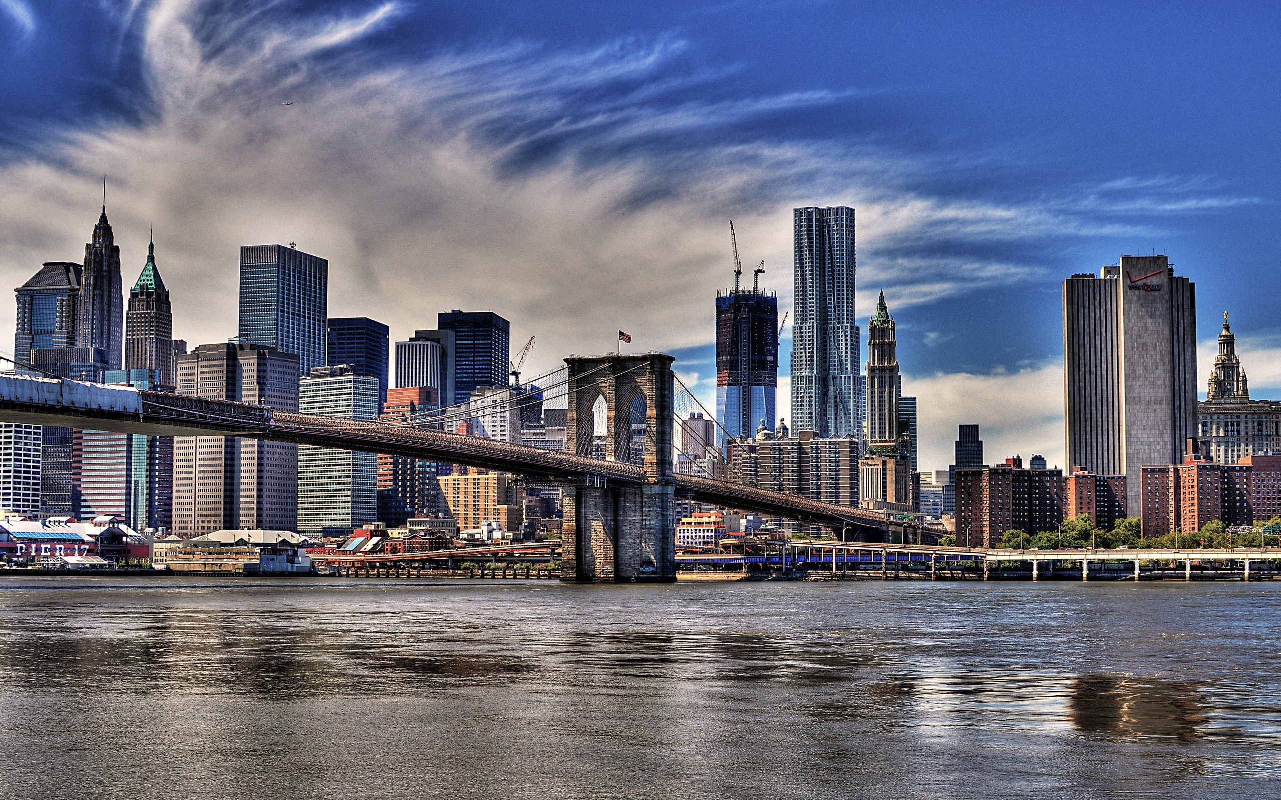 Download mobile wallpaper Brooklyn Bridge, New York, Manhattan, Cities, Man Made for free.