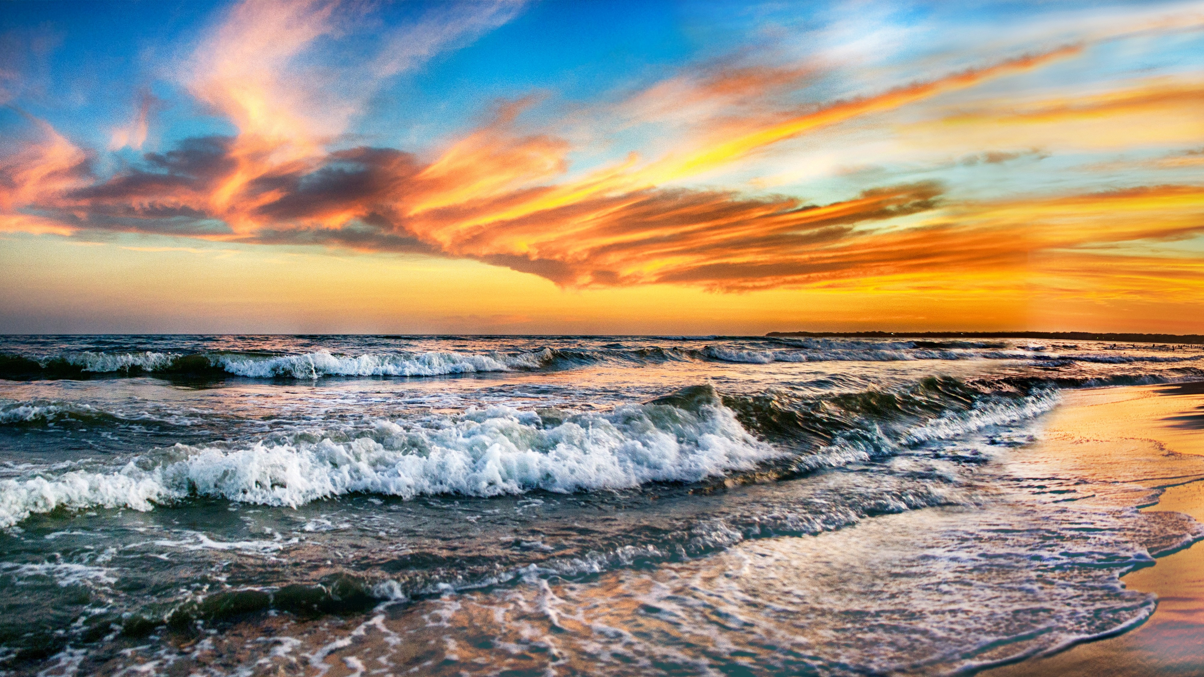 Скачать картинку Закат, Море, Пляж, Горизонт, Океан, Земля/природа в телефон бесплатно.