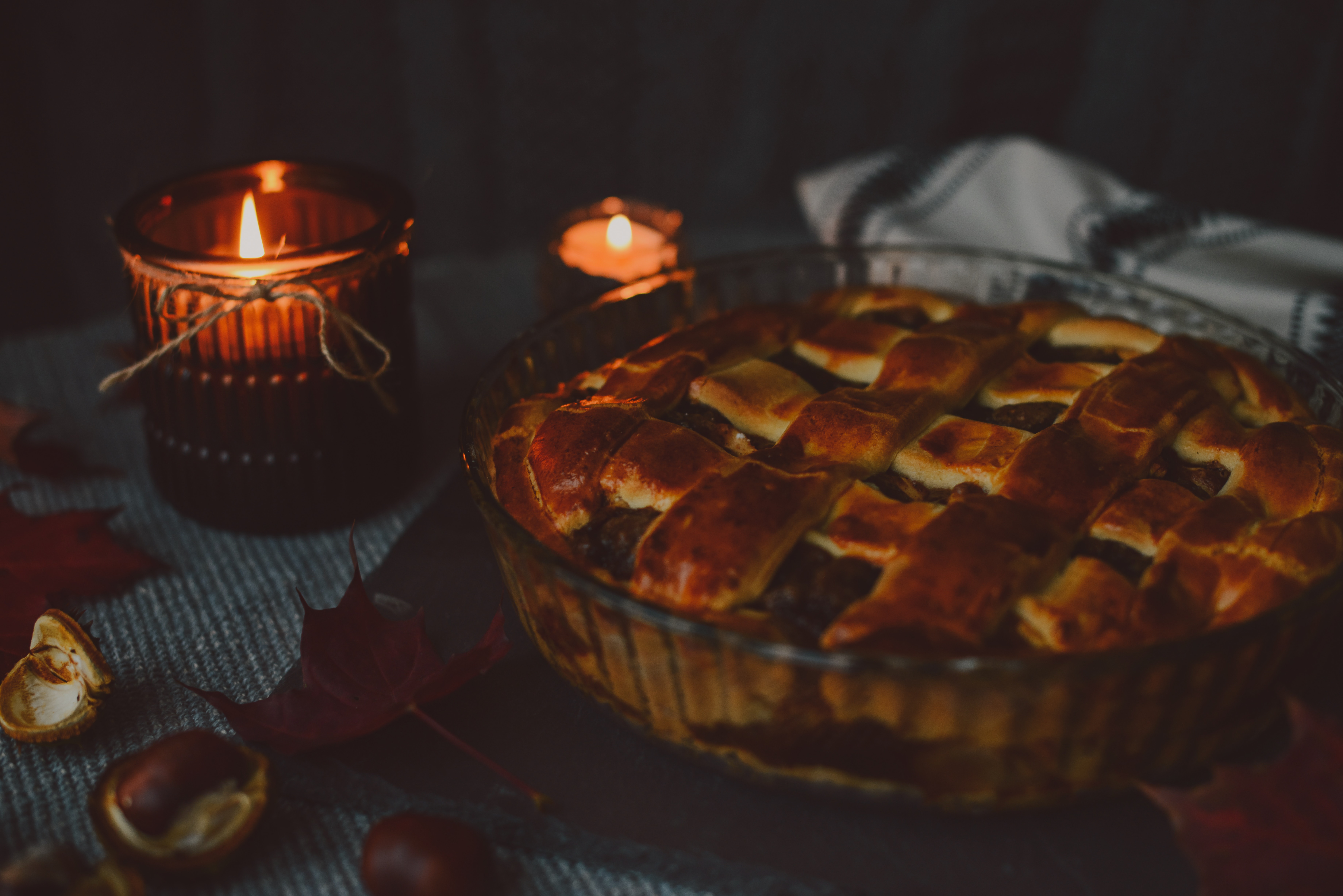 food, pie, candle, chestnut